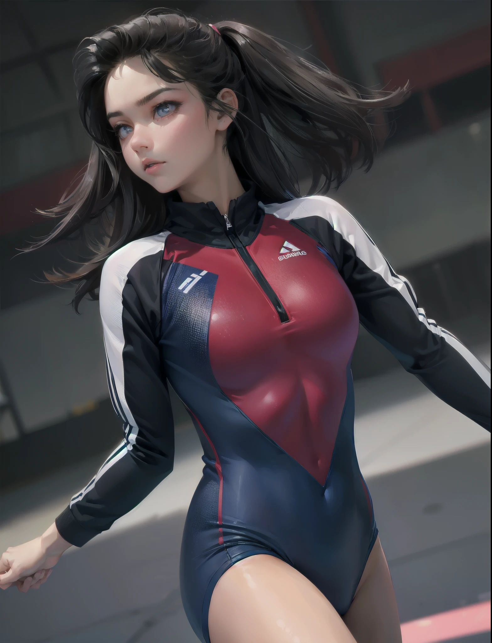 high quality,HD,16k,sharp lines,1 girl,Female gymnastics athlete ,cute face, medium breasts, nice legs,At the gymnastics venue,focus girl,detailed beautiful face,detailed clothes,beautiful eyes,cool,dynamic angle