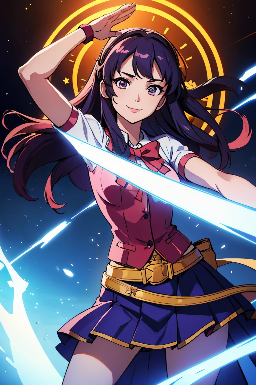 ((masterpiece,best quality)), absurdres, Athena_Asamiya, solo, smiling, looking at viewer, cowboy shot, cinematic composition, dynamic pose,
