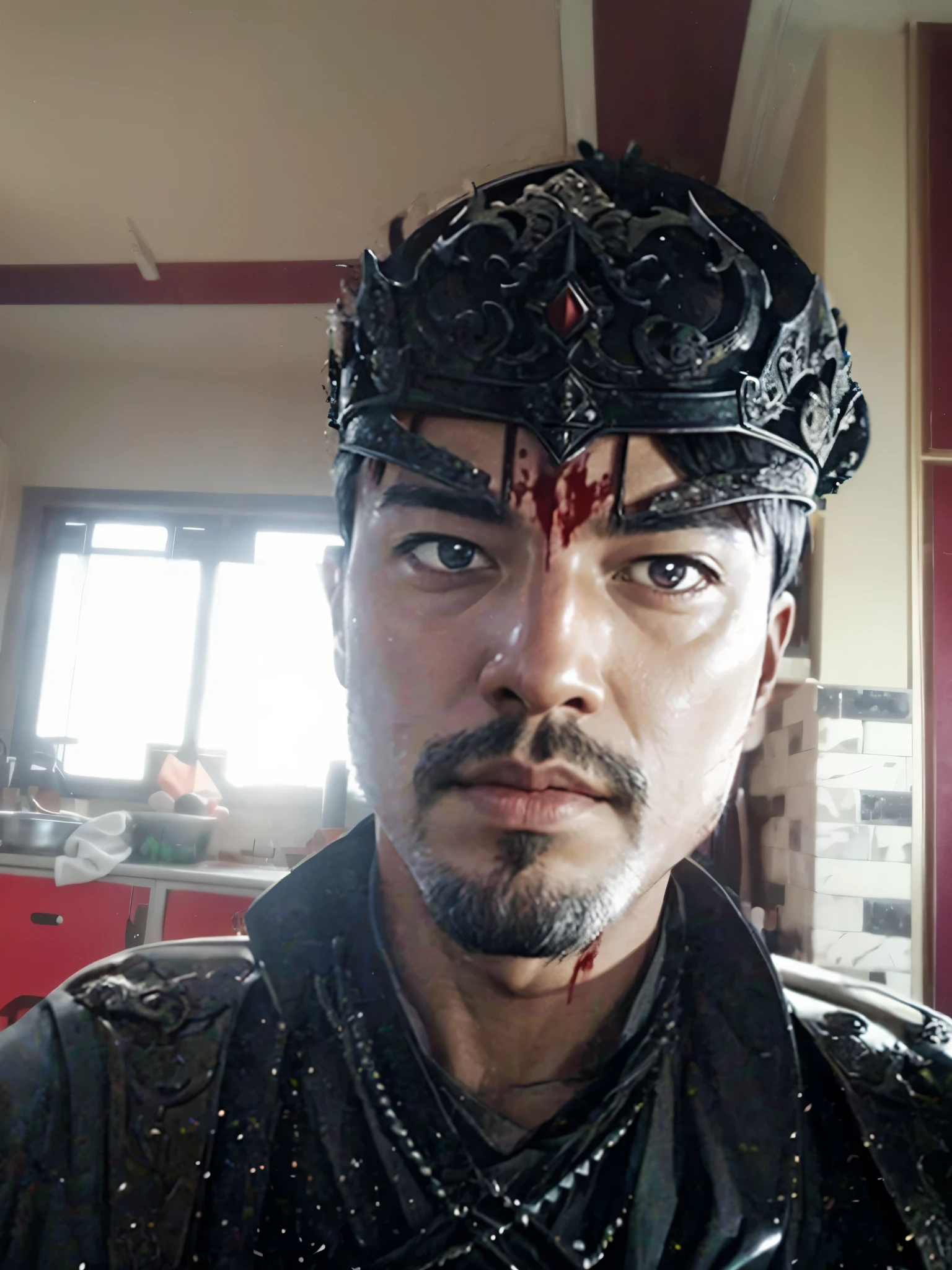 Turn this picture into a king with blood sword