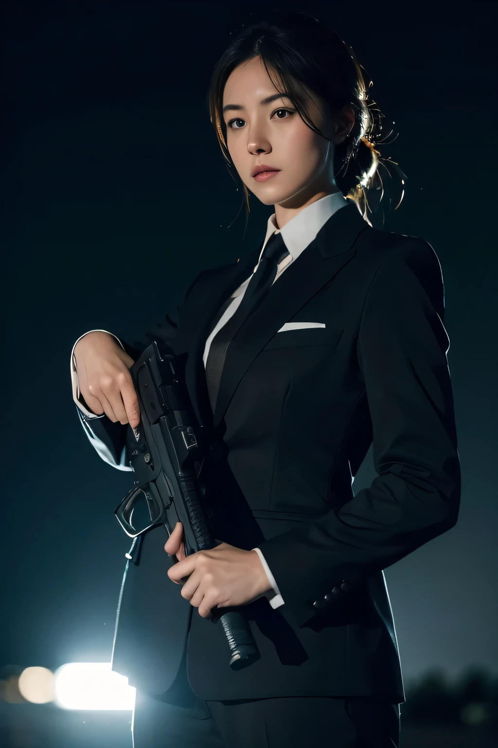 1 agent with a gun，in the darkness，Clear，masterpiece