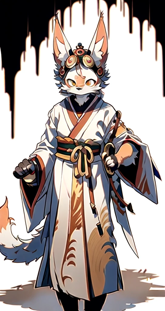 fox mask, ((There is a man wearing a costume holding a Japanese sword.)), Farson!!!!, furry Farson, furry characters, furry anime, costume!!!!, female Farson, furry paws furry, Furry shots, the furry  is running, there is nothing, very hairy, furry artist, ((((Anthropomorphic Nue))))