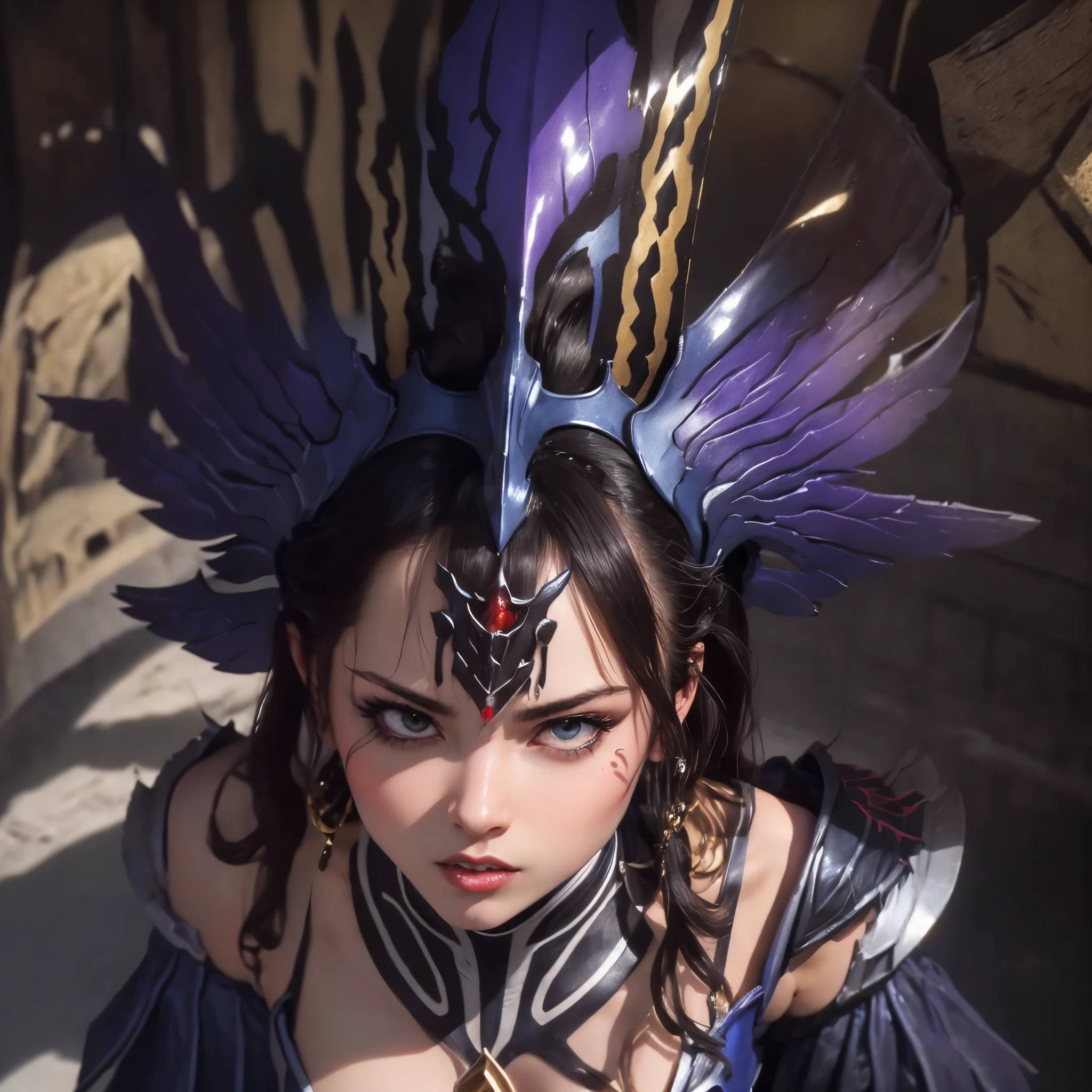 A detailed portrait of Rita Repulsa, the villain from Power Rangers, with her signature green face, sharp features, and menacing expression. (best quality, 4k, highres, masterpiece:1.2), detailed face and eyes, evil expression, realistic facial details, dark and dramatic lighting, intense and vibrant colors, fantasy concept art, elaborate headpiece and , textured and weathered materials, greenish color tones.
