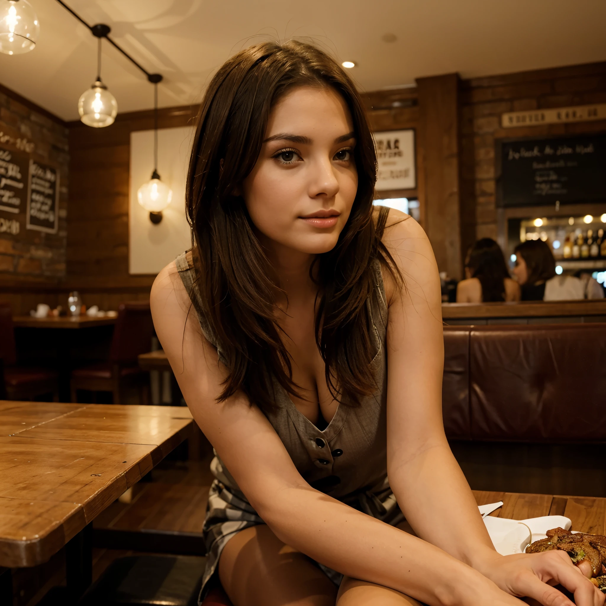 brunette 29 year old sitting in restaurant 