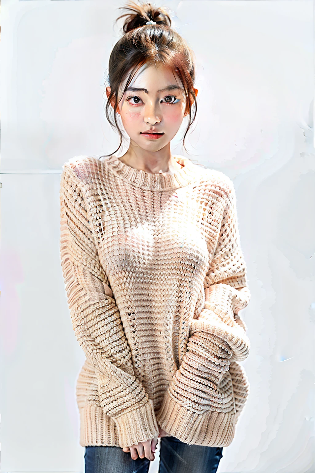 1girl,sweater,white background,