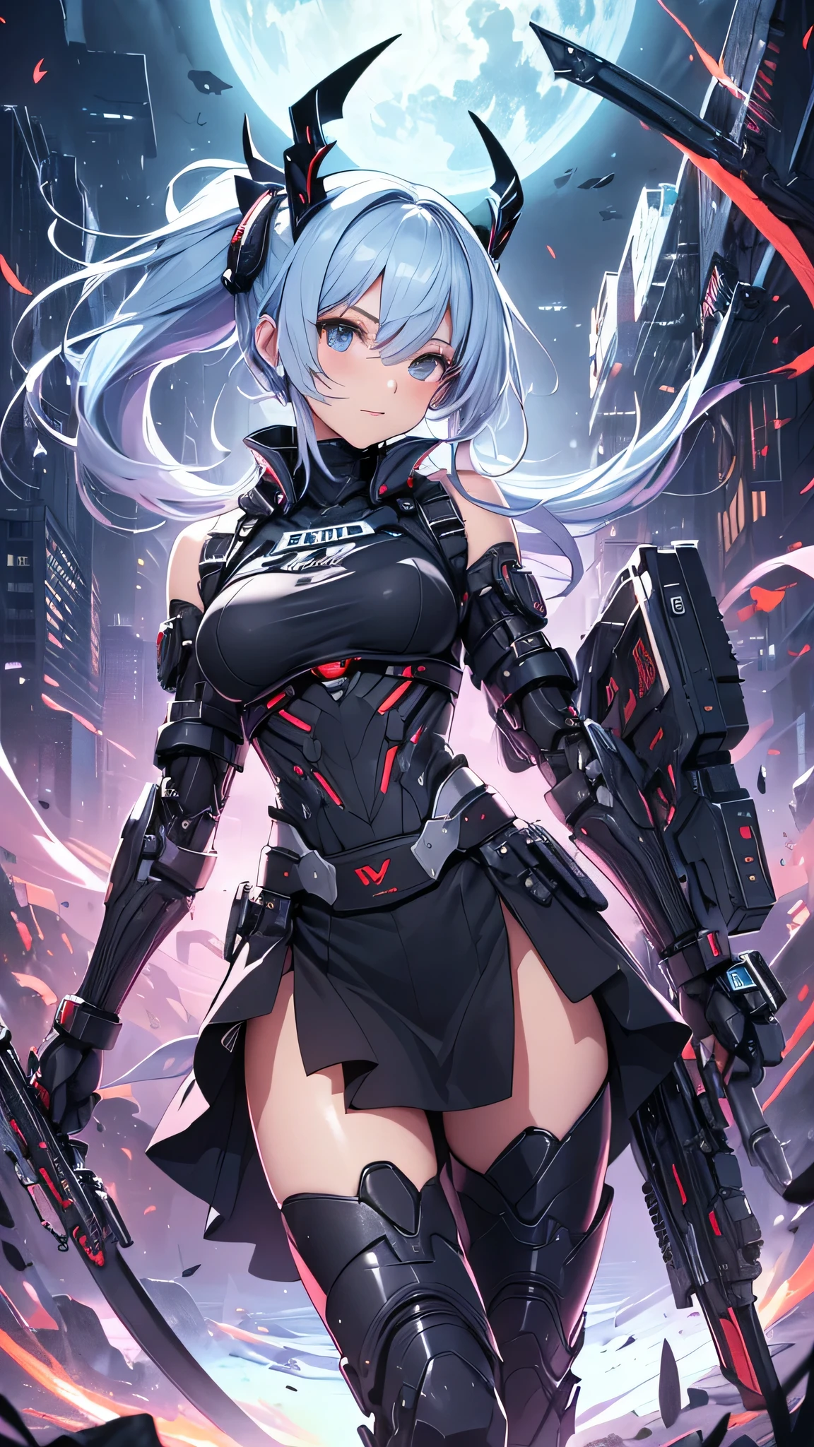 最high quality、best image quality、masterpiece、girl((cyborg、20-year-old、 By becoming、vest bust、medium bust,wide open breast tea、shining eyes, light blue hair、long hair、thin,highest valley、ponytail、robot body、Machine body、half-backed posture、floating state、mechanical sword、sharp mechanical wings、shiny boots、black underwear、black skirt、discharge from the whole body,)),high quality、beautiful art、background((Near future、Machine area))、Flight、debris flies、Depth of written boundary、movie、visual art、perfect art、8k,genuine、