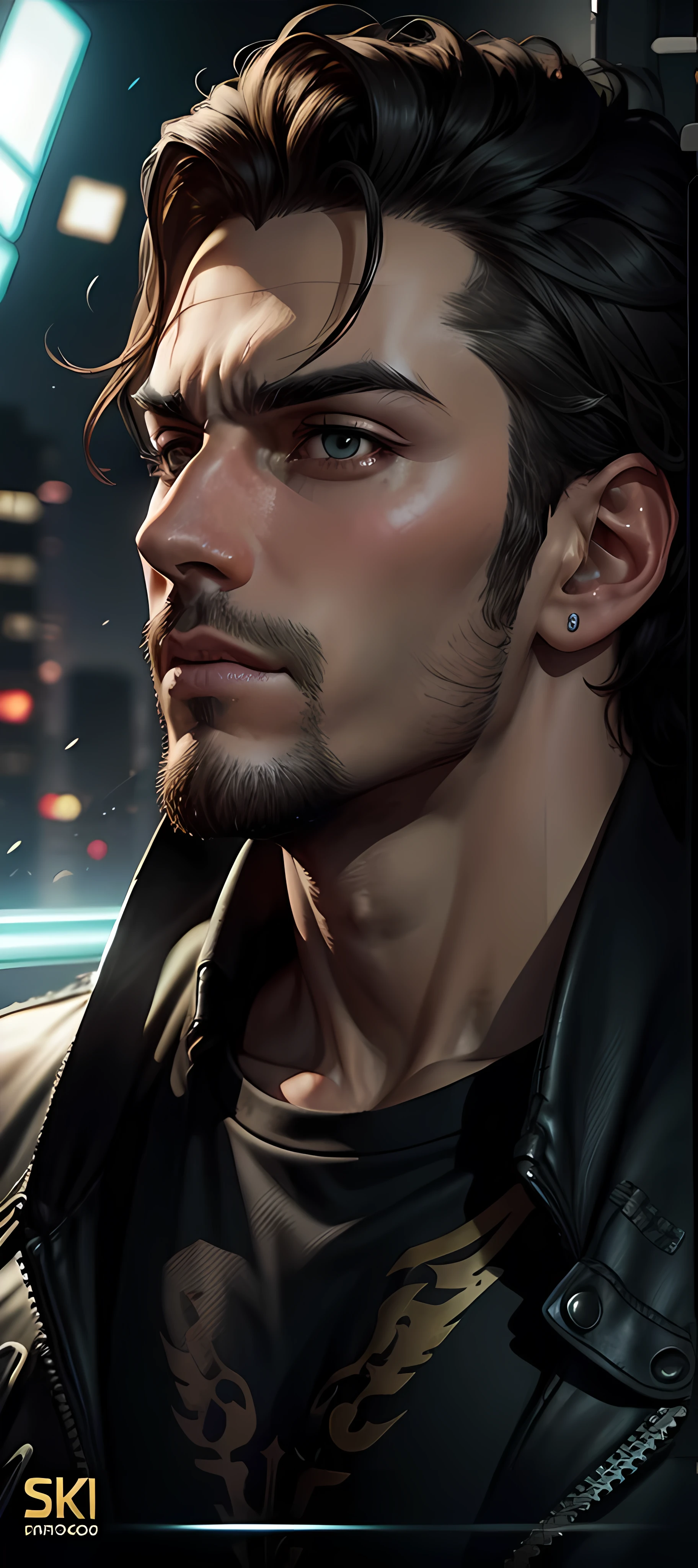 This face , 8k, cyberpunk, handsome boy, blackish background, focus, smart body,with , casual dressing, realistic face