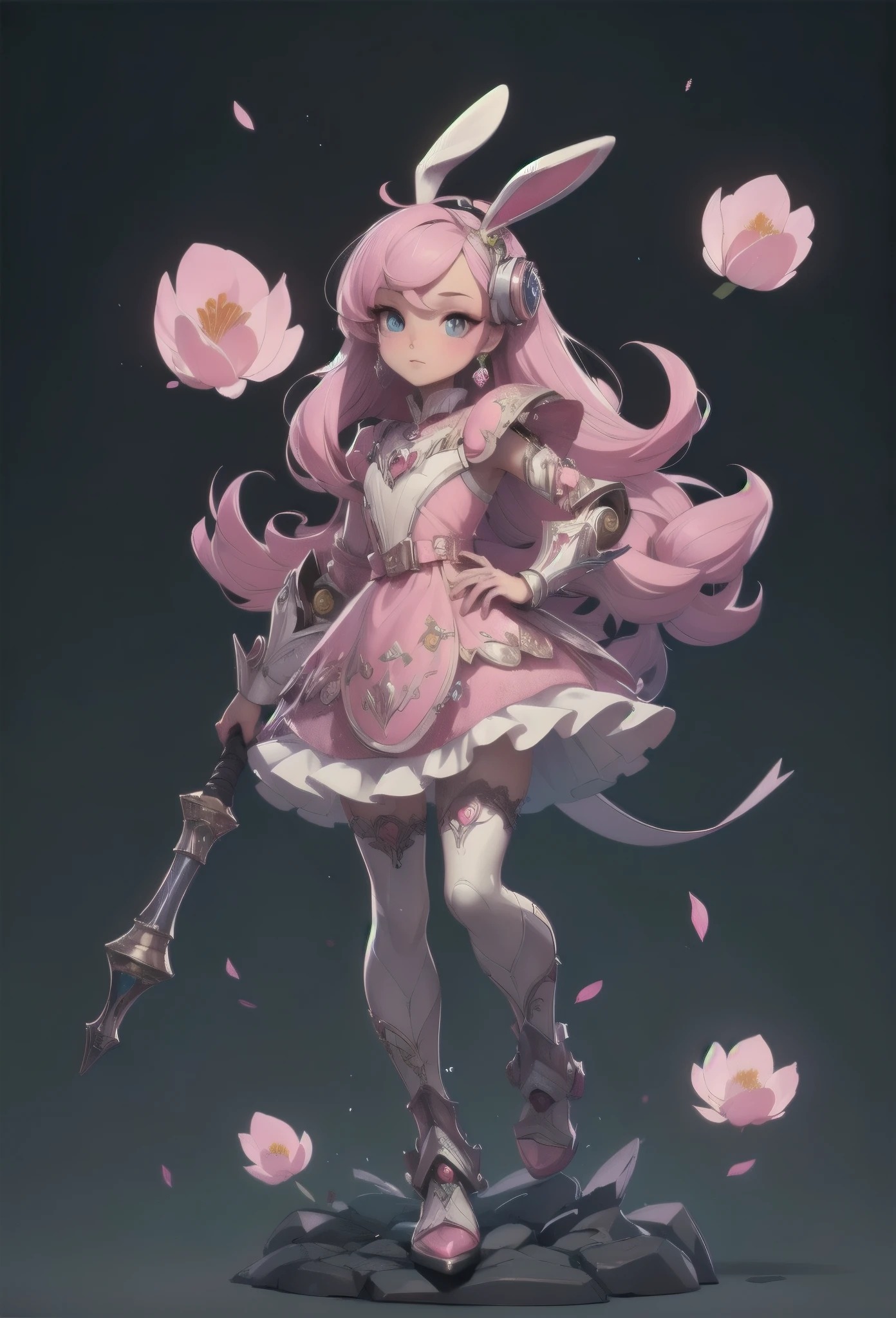 ((Highly accurate drawing in every detail)Extremely precise depiction)[High resolution],(detailed illustrations,とてもfineで緻密な描画,Delicate drawn lines with tempo,Realistic texture expression),[color traced main line],(fantasy world battlefield [burning castle]),(GIRL ROBOT 12yo (pink rabbit [METALFACE[clear lenticular iris]])) [WEAPON MACHINE],(([petal] metal dress [frills]) [flower pattern] [Clear pink translucent armor that covers the body surface]) [ribbon]) [Energy tubes that glow at the joints],[use a sledgehammer as a weapon],[[Mobile Weapon Gigant Size][science fiction mechanical]],(Metallic luster on metal parts),(intricate and beautiful decoration [Dense detail]),(Precisely drawn face),((Precisely drawn eyes))[perfect eye details((Beautiful eyes like jewels)Iris drawn in precise detail)[clearly drawn pupils]],(eye light[Pinpoint lighting for the eyes]),[long and beautiful eyelashes],[precisely drawn hair [Beautiful and shiny hair details]],(perfect hand details [Beautiful fingers with no damage [beautiful nails]]),(perfect anatomy(perfectly balanced proportions))[[full body portrait]],[ideal color coordination(Accurate simulation of light and material interactions)],[Visual art that tells a story],((highest quality)fine[[High density drawing]])(4K quality).