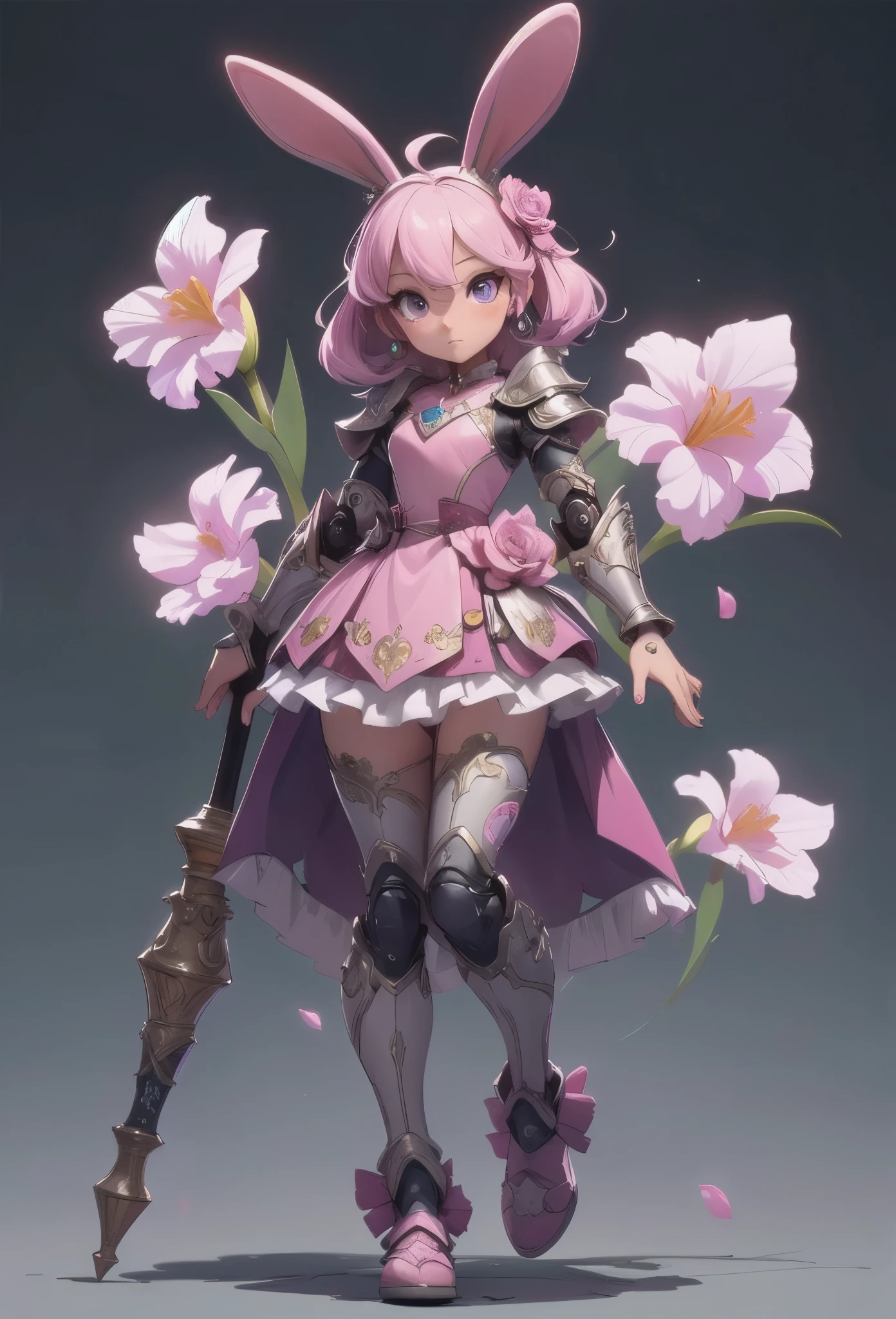 ((Highly accurate drawing in every detail)Extremely precise depiction)[High resolution],(detailed illustrations,とてもfineで緻密な描画,Delicate drawn lines with tempo,Realistic texture expression),[color traced main line],(fantasy world battlefield [burning castle]),(GIRL ROBOT  (pink rabbit [METALFACE[clear lenticular iris]])) [WEAPON MACHINE],(([petal] metal dress [frills]) [flower pattern] [Clear pink translucent armor that covers the body surface]) [ribbon]) [Energy tubes that glow at the joints],[use a sledgehammer as a weapon],[[Mobile Weapon Gigant Size][science fiction mechanical]],(Metallic luster on metal parts),(intricate and beautiful decoration [Dense detail]),(Precisely drawn face),((Precisely drawn eyes))[perfect eye details((Beautiful eyes like jewels)Iris drawn in precise detail)[clearly drawn pupils]],(eye light[Pinpoint lighting for the eyes]),[long and beautiful eyelashes],[precisely drawn hair [Beautiful and shiny hair details]],(perfect hand details [Beautiful fingers with no damage [beautiful nails]]),(perfect anatomy(perfectly balanced proportions))[[full body portrait]],[ideal color coordination(Accurate simulation of light and material interactions)],[Visual art that tells a story],((highest quality)fine[[High density drawing]])(4K quality).