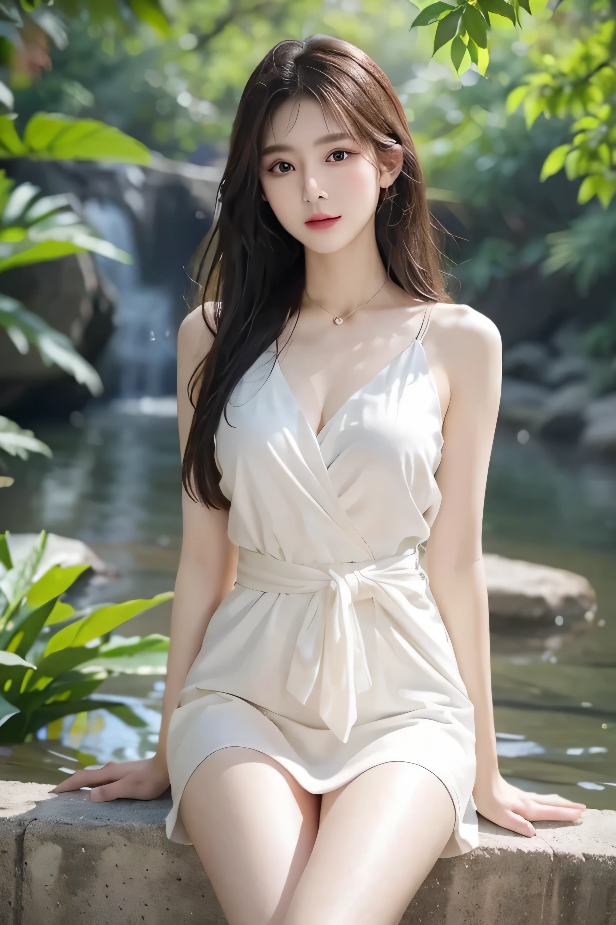 Romantic rose dress 2, Deep into wonderland,The moonlight falls like water,foggy room,The figure of the heroine is vaguely visible,Just like the fairy in the painting,Slender sexy legs,very nice legs,exposed sexy,medium sized breasts,美丽而又带着一丝mystery的色彩。Her face is beautiful and delicate,Like finely carved jade,Showing otherworldly beauty。eyebrows,The waves in my eyes are like twinkling stars,Show the light of perseverance and wisdom。The bridge of the nose is straight,Lip color like cherry,The slightly raised corners of the mouth reveal confidence and calmness。her face is chiseled,Skin as fair as jade,Reveal a healthy glow,Just like fairies, She never eats fireworks in this world。Her makeup is light and delicate,Not too much embellishment,But enough to show her temperament and charm。Light-colored foundation brings out the transparency of the skin,A light eyebrow pencil outlines her perfect eyebrow shape,Eye makeup is eye shadow and eyeliner,Make her eyes brighter and more energetic。嘴唇涂上grace的口红,Adds a bit of charm and sophistication。她的衣服grace别致,Clothes fluttering,It seems like it will be blown up by the wind at any time,drifting into the distance。既不失grace,Also showed off her extraordinary skills。A wide belt is tied around the waist,There is a crystal clear jade pendant hanging on it,Swinging with her movements。Her hair is tied back casually,Secure it with a hosta,A few strands of hair are fluttering gently in the wind,Adds a bit of softness。Her figure is looming in the fairyland,宛如一道Beautiful big breasts的风景线,Attracted everyone's concern。She seems to be a fairy in wonderland,Beautiful big breasts、grace、mystery、and full of power。(white dress,V-neck,short skirt,uniform clothing)