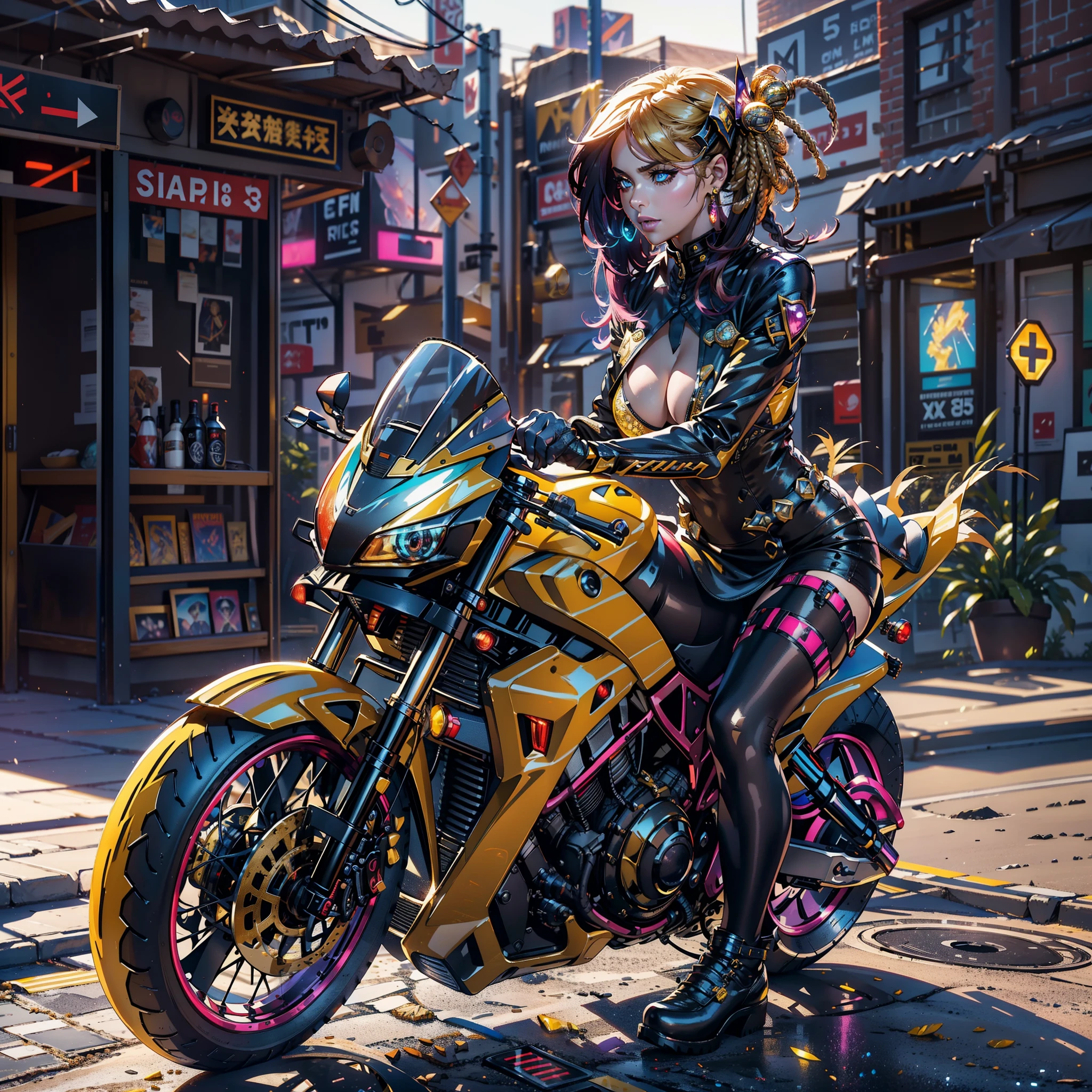 Masterpiece epic Urban bike_suit nickel mounted Motocycle_outfits optimal sunLight meticulously intricate luminescence volumetric lightning contrast ultra_highres pro-Photorealistic ultra_high_quality ultra_sharpness focus accurate max perfection reflex graduated reflection extreme improved Octane-rendered opengl-shaders glsl-shader UHD XT3 64K 32K 16K 8K DSLR HDR UnrealEngine5 romm rgb pbr ombre analogique color-coded shading 3DCG fxaa global illumination cgi vfx sfx fkaa txaa rtx ssao post-processing post-production cell-shading tone-mapping natural Divine mature female synthetic Armored Suit GSDF headgear bubble glass transparent "full-body prosthesis" augmented cybernetic mercury gold sundrop contre-jours "Heavy Metal" Devastating war floraison Will-o'-the-wisp battle cyberpunk Goddess "Selena Gomez" dazzling walk Cosplay decorated Pilots Cowgirl Canada flag Fancy Vivid Yellow jukebox Symmetrical Athletic kilimandjaro Hairstyle Dreads bangs extatique Tanned Skin clean beautiful sensual Effects Cheekbones Embarrassed redderer eye-liner saphirs saturate beaux eyes dark black pupils brown iris lazulis turquoise mouth open tongue teeth obvious smiles Floating Jacket Eccentric Cape onyx Shoulders-Off Shirt Lace Clavicles White Papillotes embroidered breasts huge falling sideboob satin corsait red thick leather felt skirt matching ample swinging spinel navel waist reveal belt-chastity heart diamond padlock silver agate pubis bristles scarlet pubis-hairy indigo silk snap garters thighs legs boots, fleuraison bees tin incandescentes CGSCOSITY tattoo Cristallines hearth rubis invoque monster bee (EOS R6 135mm 1/1250s f/2.8 ISO400) blastflashlight flash blow glow opale straight armor heavy chrome flat rune lava bands glyphes Tourmaline plasma chef-d&#39 equirectangular 360 background beholder chaos deep path strange population Earth outdoor mirror engravings handcuff Bruce_Weber girls sex "luis Royo" naked nsfw varied multi etc.