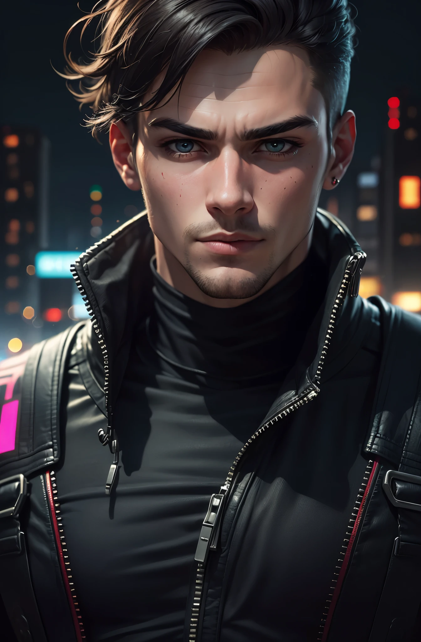 change background cyberpunk handsome boy,realistic face,8k,ultra realistic