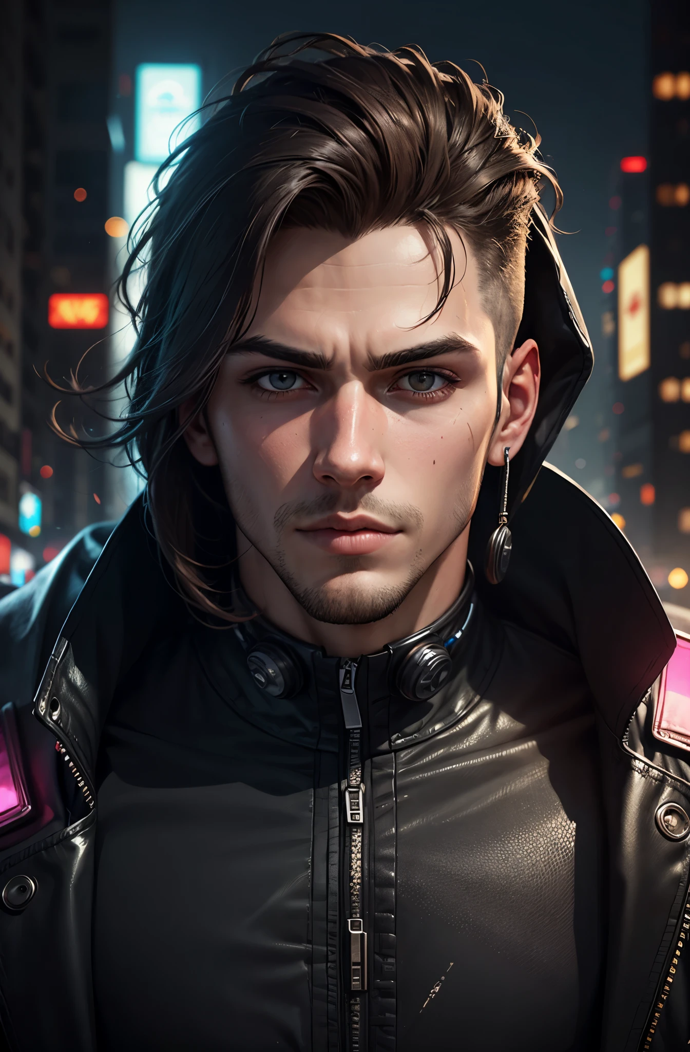 change background cyberpunk handsome boy,realistic face,8k,ultra realistic 