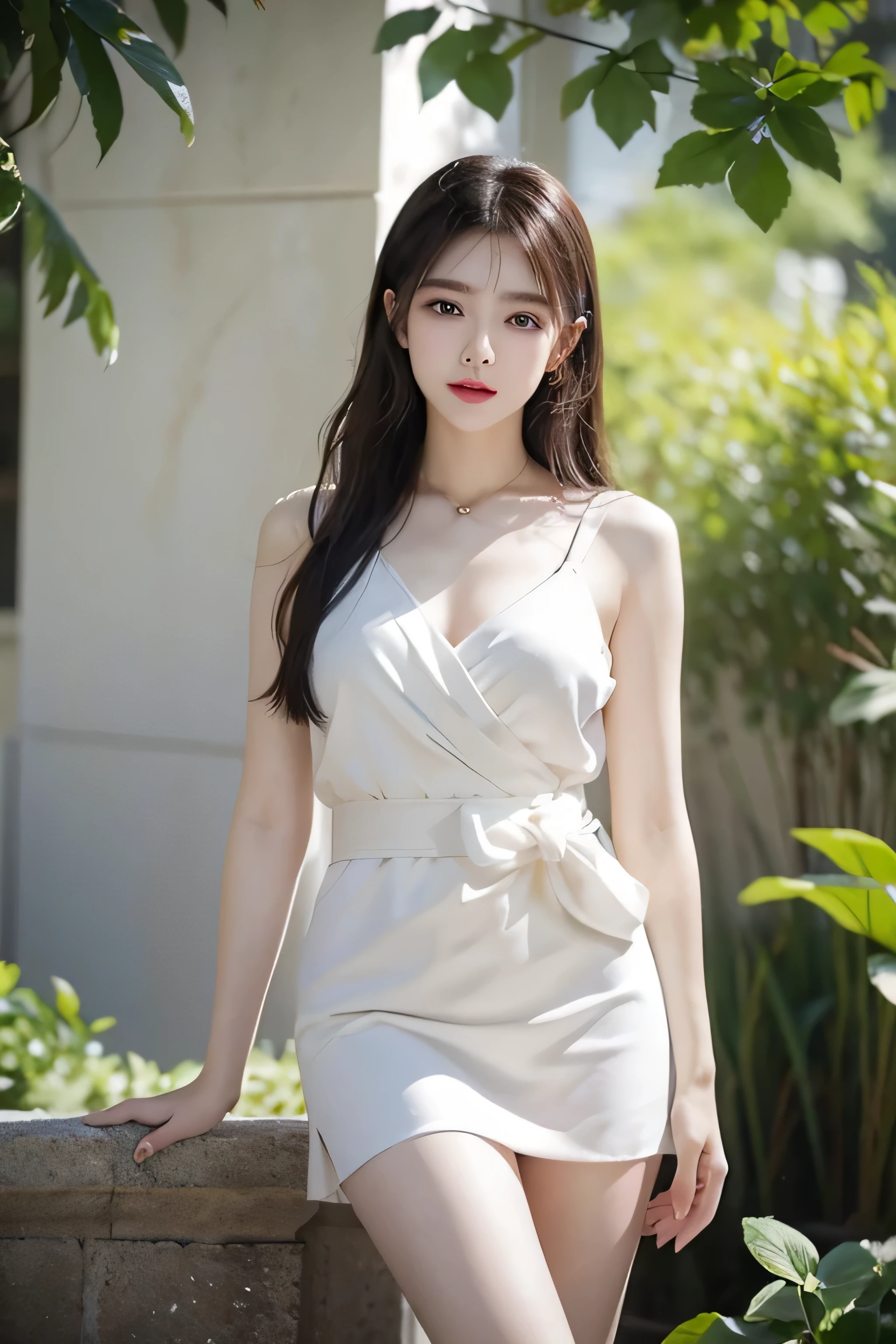 Romantic rose dress 2, Deep into wonderland,The moonlight falls like water,foggy room,The figure of the heroine is vaguely visible,Just like the fairy in the painting,Slender sexy legs,very nice legs,exposed sexy,medium sized breasts,美丽而又带着一丝mystery的色彩。Her face is beautiful and delicate,Like finely carved jade,Showing otherworldly beauty。eyebrows,The waves in my eyes are like twinkling stars,Show the light of perseverance and wisdom。The bridge of the nose is straight,Lip color like cherry,The slightly raised corners of the mouth reveal confidence and calmness。her face is chiseled,Skin as fair as jade,Reveal a healthy glow,Just like fairies, She never eats fireworks in this world。Her makeup is light and delicate,Not too much embellishment,But enough to show her temperament and charm。Light-colored foundation brings out the transparency of the skin,A light eyebrow pencil outlines her perfect eyebrow shape,Eye makeup is eye shadow and eyeliner,Make her eyes brighter and more energetic。嘴唇涂上grace的口红,Adds a bit of charm and sophistication。她的衣服grace别致,Clothes fluttering,It seems like it will be blown up by the wind at any time,drifting into the distance。既不失grace,Also showed off her extraordinary skills。A wide belt is tied around the waist,There is a crystal clear jade pendant hanging on it,Swinging with her movements。Her hair is tied back casually,Secure it with a hosta,A few strands of hair are fluttering gently in the wind,Adds a bit of softness。Her figure is looming in the fairyland,宛如一道Beautiful big breasts的风景线,Attracted everyone's concern。She seems to be a fairy in wonderland,Beautiful big breasts、grace、mystery、and full of power。(white dress,V-neck,short skirt,uniform clothing)