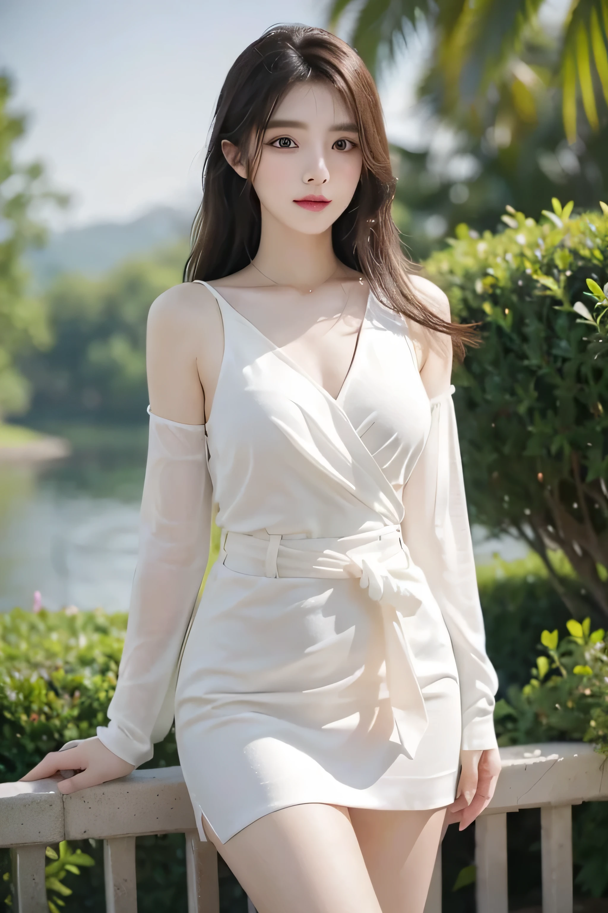 Romantic rose dress 2, Deep into wonderland,The moonlight falls like water,foggy room,The figure of the heroine is vaguely visible,Just like the fairy in the painting,Slender sexy legs,very nice legs,exposed sexy,medium sized breasts,美丽而又带着一丝mystery的色彩。Her face is beautiful and delicate,Like finely carved jade,Showing otherworldly beauty。eyebrows,The waves in my eyes are like twinkling stars,Show the light of perseverance and wisdom。The bridge of the nose is straight,Lip color like cherry,The slightly raised corners of the mouth reveal confidence and calmness。her face is chiseled,Skin as fair as jade,Reveal a healthy glow,Just like fairies, She never eats fireworks in this world。Her makeup is light and delicate,Not too much embellishment,But enough to show her temperament and charm。Light-colored foundation brings out the transparency of the skin,A light eyebrow pencil outlines her perfect eyebrow shape,Eye makeup is eye shadow and eyeliner,Make her eyes brighter and more energetic。嘴唇涂上grace的口红,Adds a bit of charm and sophistication。她的衣服grace别致,Clothes fluttering,It seems like it will be blown up by the wind at any time,drifting into the distance。既不失grace,Also showed off her extraordinary skills。A wide belt is tied around the waist,There is a crystal clear jade pendant hanging on it,Swinging with her movements。Her hair is tied back casually,Secure it with a hosta,A few strands of hair are fluttering gently in the wind,Adds a bit of softness。Her figure is looming in the fairyland,宛如一道Beautiful big breasts的风景线,Attracted everyone's concern。She seems to be a fairy in wonderland,Beautiful big breasts、grace、mystery、and full of power。(white dress,V-neck,short skirt,uniform clothing)