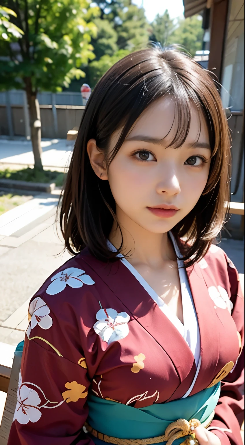 (table top, highest quality:1.4), beautiful face, 8k, 85mm, absurd, (japanese kimono:1.4), Upper body、towards the camera、 violaces, gardenia, delicate girl, alone, knight, looking at the viewer, Upper body, film grain, chromatic aberration, sharp focus, face light, professional lighting, Sophisticated, (smile:0.4), cleavage, (simple background, background bokeh:1.2), details face、the snow piled up、snow scene