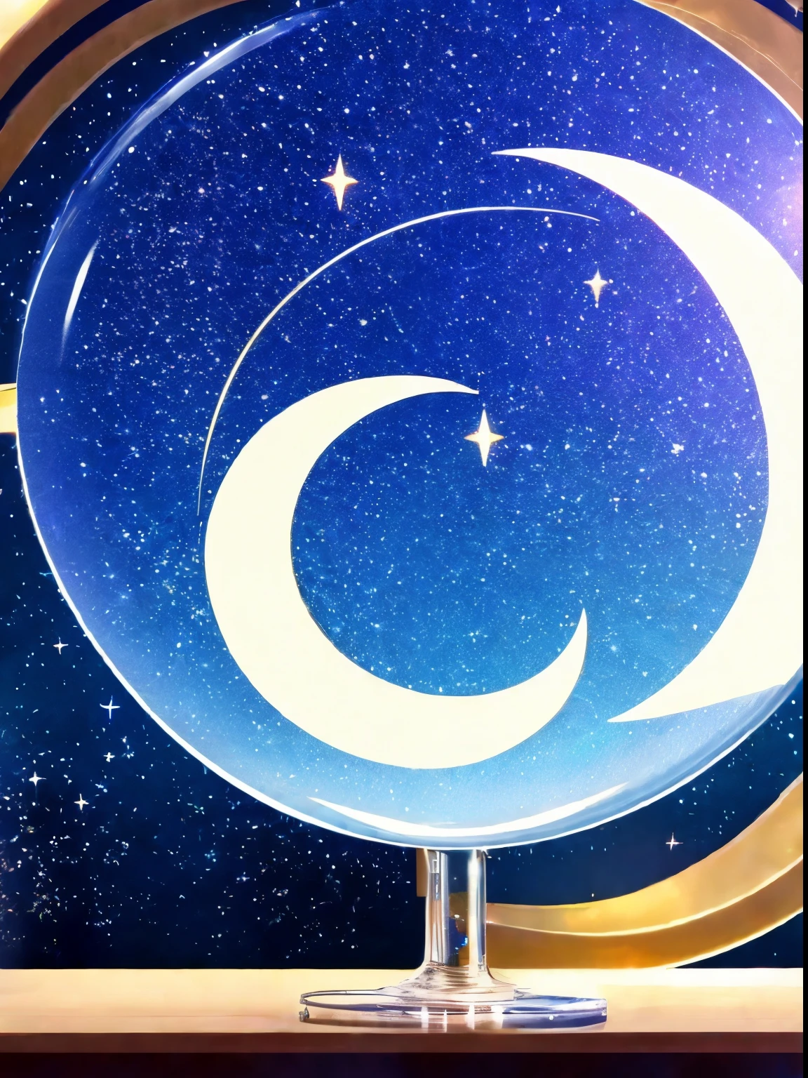 crescent moon in glass　background universe　Sparkling Star々
