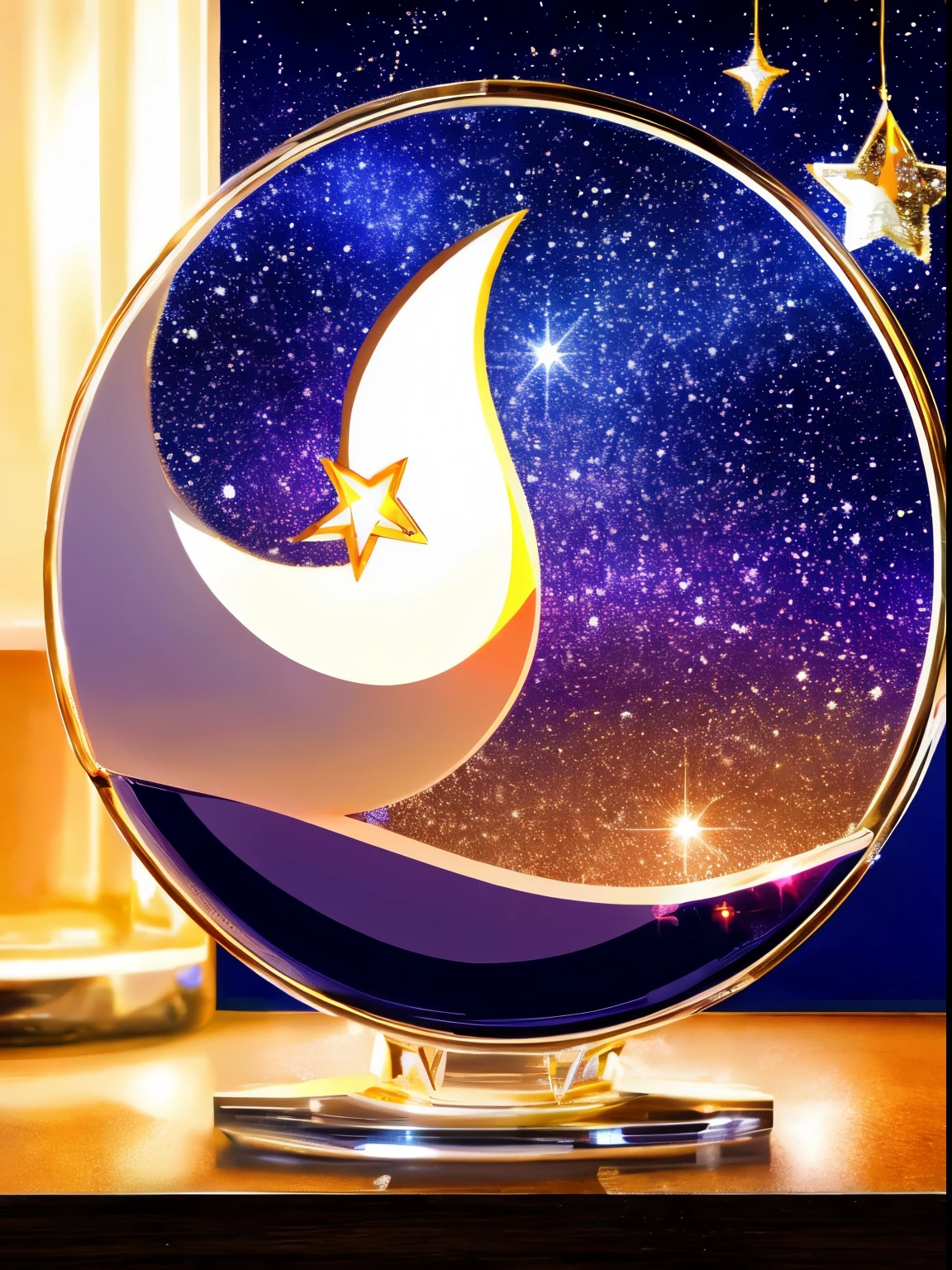 crescent moon in glass background universe Sparkling Star々