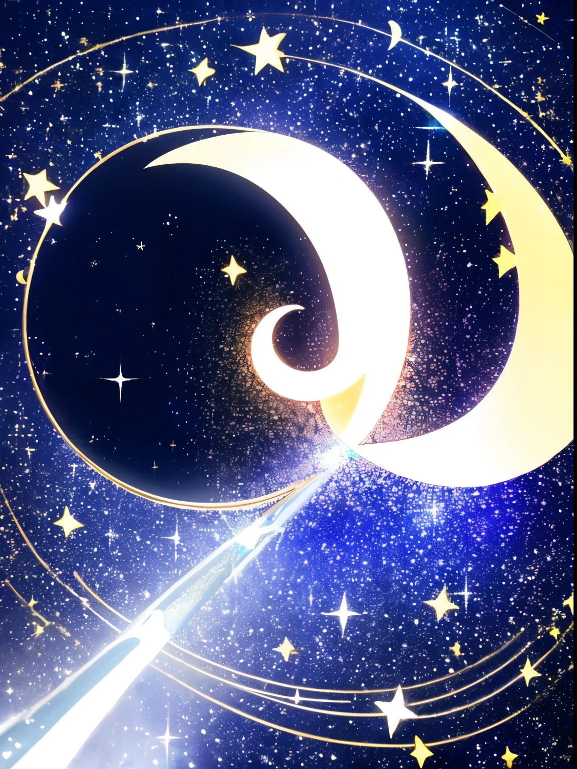 crescent moon in glass　background universe　Sparkling Star々