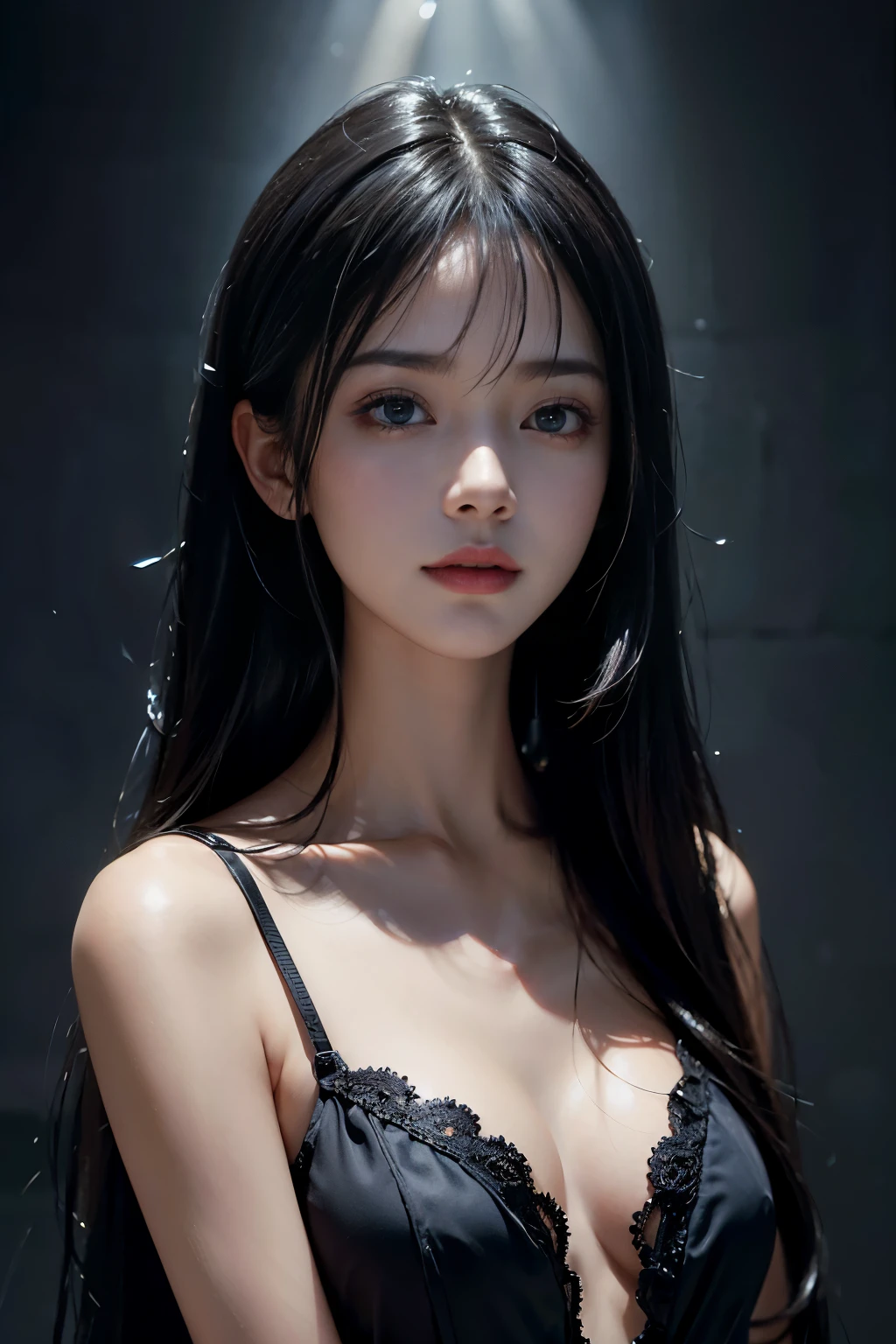 (surreal), (figure), (Improved resolution), (8k), (very detailed), (Best figure), (beautiful and detailed eyes), (highest quality), (super detailed), (masterpiece ), ( wallpaper), (detailed face), alone, 1 girl, looking at the viewer, small details, detailed face, in the dark, deep shadow, discreet key, Pure erotic face ace_v1, smile, long hair, black shawl straight hair , 46 point diagonal bangs、whole body、piano