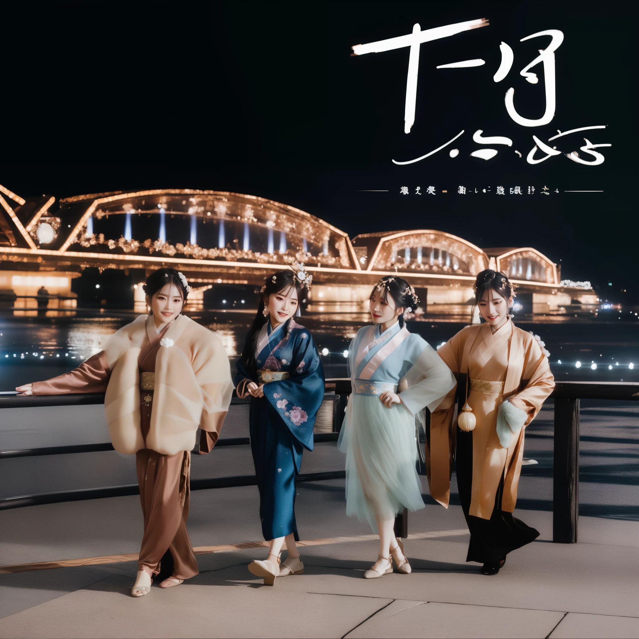 Excellent quality, masterpiece, High Resolutiexist, 4 girls, blush, (seductive smile: 0.8), star eyes, Chinese Hanfu, hair accessories, necklace, jewelry, beauty, exist_Body, Tyndall effect, realism, shadow room, light edge, Two-texiste Lighting, (High detail skin: 1.2), 8k UHD, SLR, soft light, high quality, Volumetric lighting, photo, High Resolutiexist, 4k, 8k, Blurred background, Light tulle,