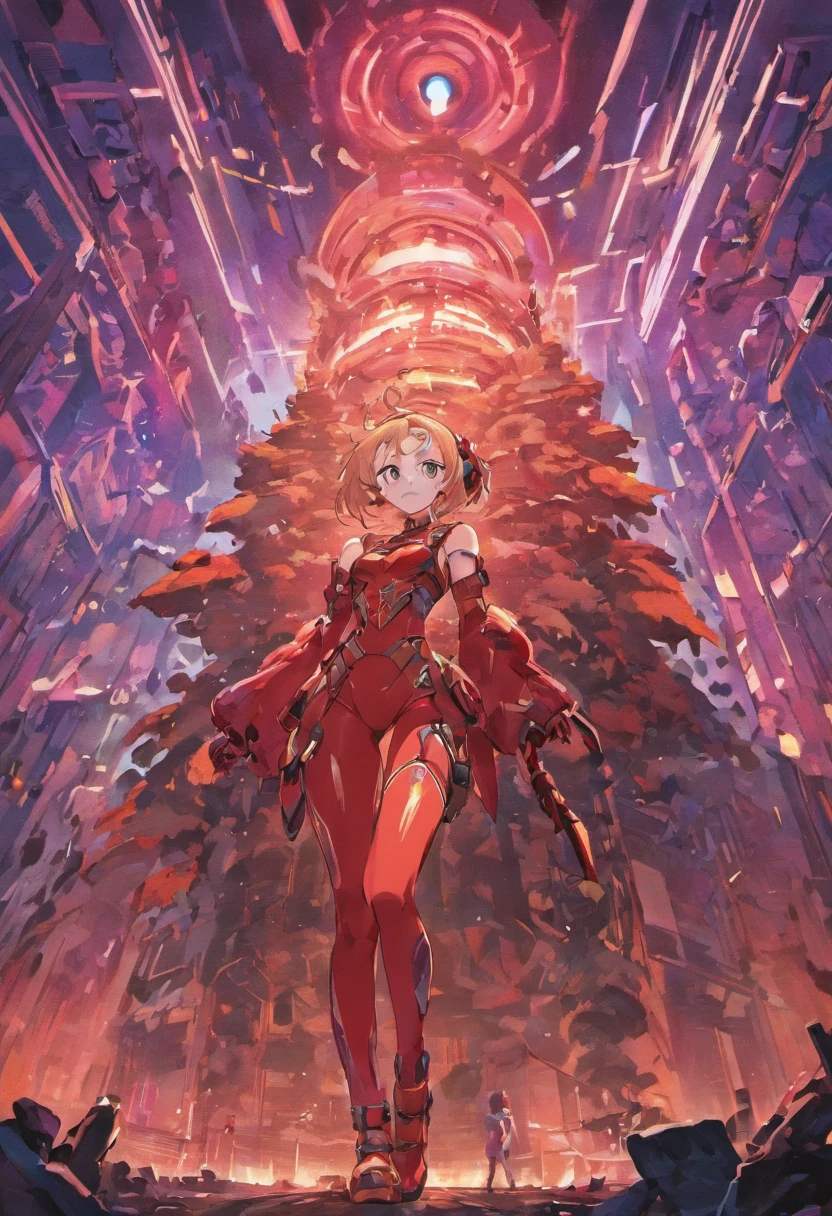 highest image quality、 (huge mobile weapon giant robot weapon、 Super tracker、 Lesnar、 Taste of Pennywise、 Mobile Suit)、 Fight in a war-torn city lit by a red moon、 Many red spherical drones floating、 full body portrait, Vibrant details, (Highly detailed appearance)