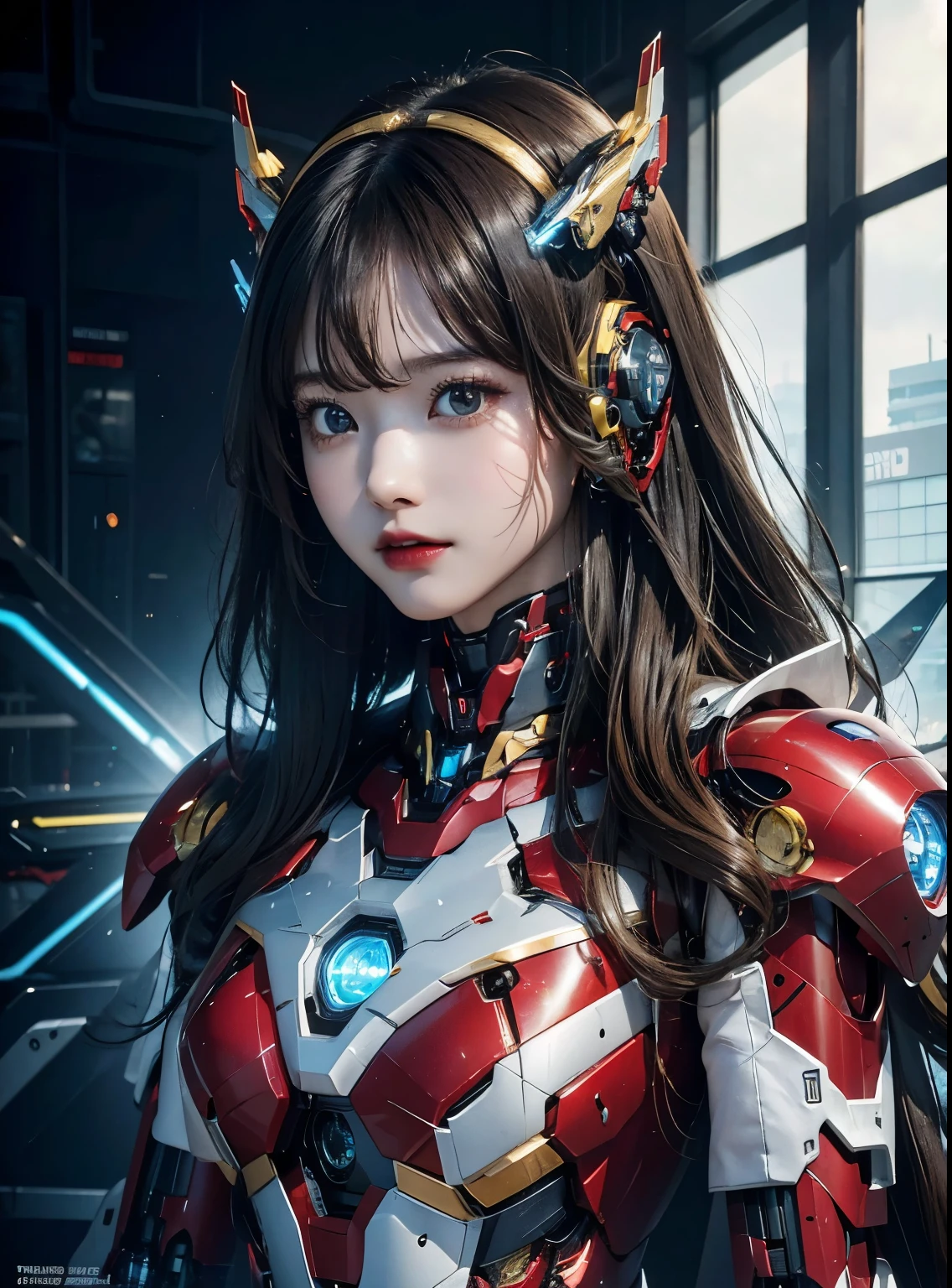  Super detailed, advanced details, high quality, 最high quality, High resolution, 1080P, hard disk, beautiful,(iron girl),beautifulサイボーグの女性,Mecha cyborg girl,battle mode,Mecha body girl,she&#39;s wearing iron man mecha,Full body view from the front