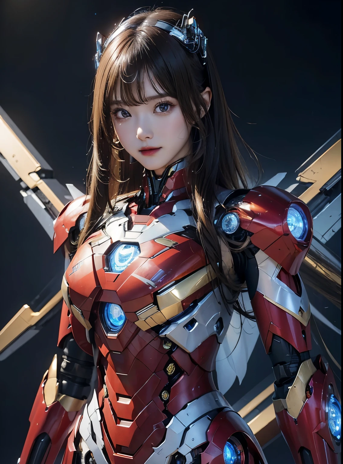 Super detailed, advanced details, high quality, 最high quality, High resolution, 1080P, hard disk, beautiful,(iron girl),beautifulサイボーグの女性,Mecha cyborg girl,battle mode,Mecha body girl,she's wearing iron man mecha,Full body view from the front