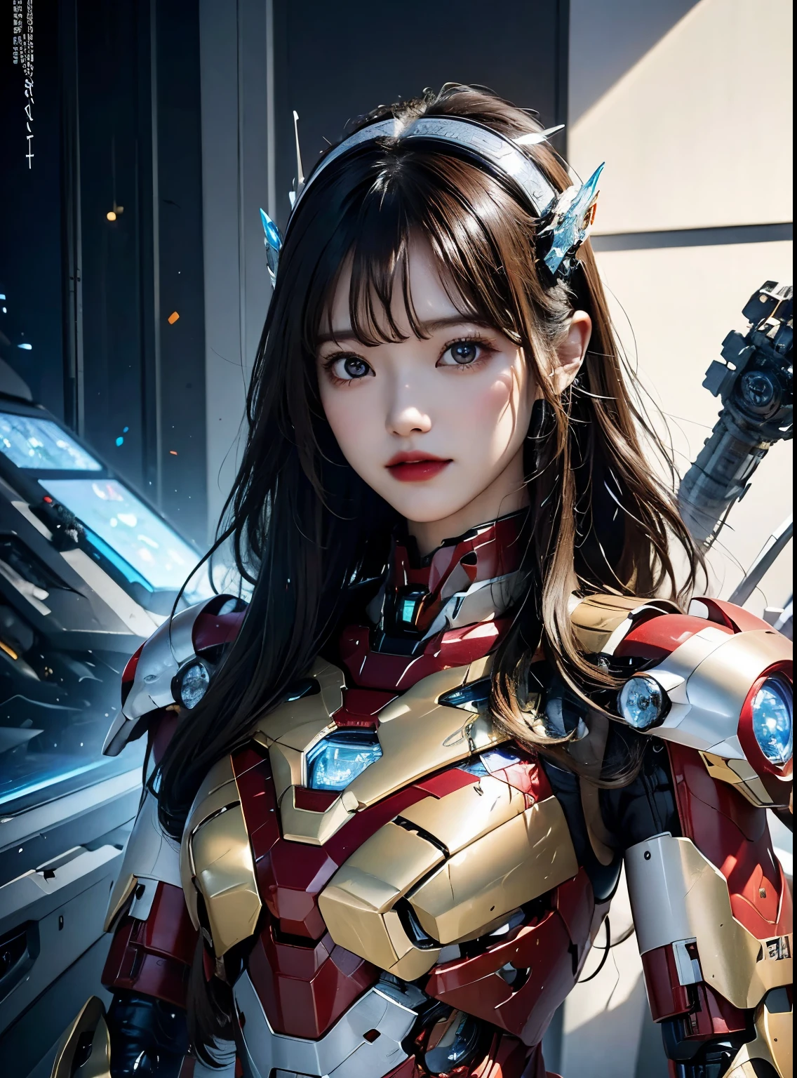  Super detailed, advanced details, high quality, 最high quality, High resolution, 1080P, hard disk, beautiful,(iron girl),beautifulサイボーグの女性,Mecha cyborg girl,battle mode,Mecha body girl,she&#39;s wearing iron man mecha,Full body view from the front