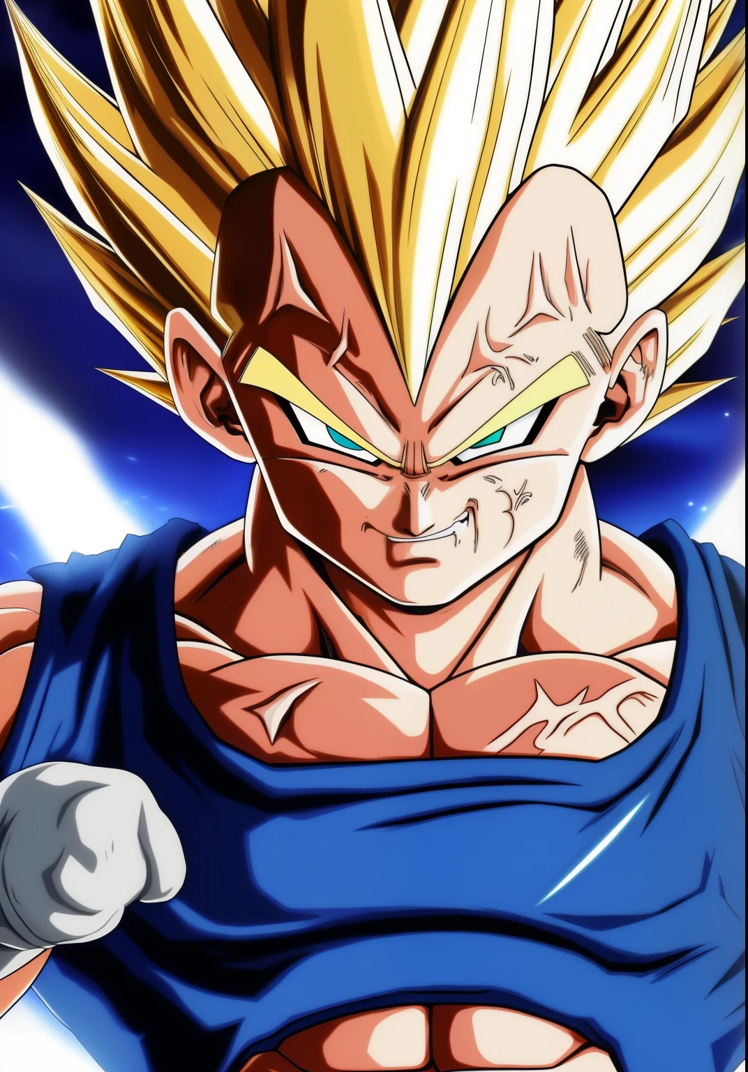 Um retrato Majin2, arte digital, loiro ,loiro eyebrows,arte digital, punhos cerrados, olhando,Full head,anatomicamente correto, (((8k resolution))) , M na frente, copy of Dragon Ball Z&#39;s Majin Vegeta, Obra-prima de 1 personagem,  super definition.