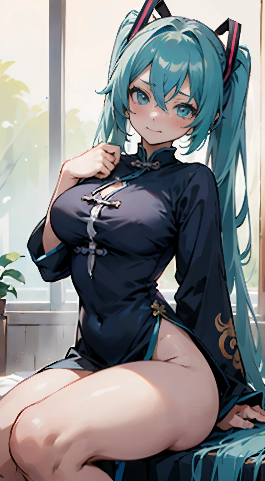 Big Chested girl wearing anime costume posing for photo,Perfect body ,巨大的anime girl,,Muscular Taro Sannomiya, anime style 4k, Highest rated on pixiv, 青色头发的anime girl, 4k extremely detailed Artgerm, anime girl, beautiful alluring anime woman, Badass Anime 8K, Hatsune Miku,, anime woman,dress chinese dragon,1 girl, alone, action, Chest, blush, , raise your legs, Chinese long clothes