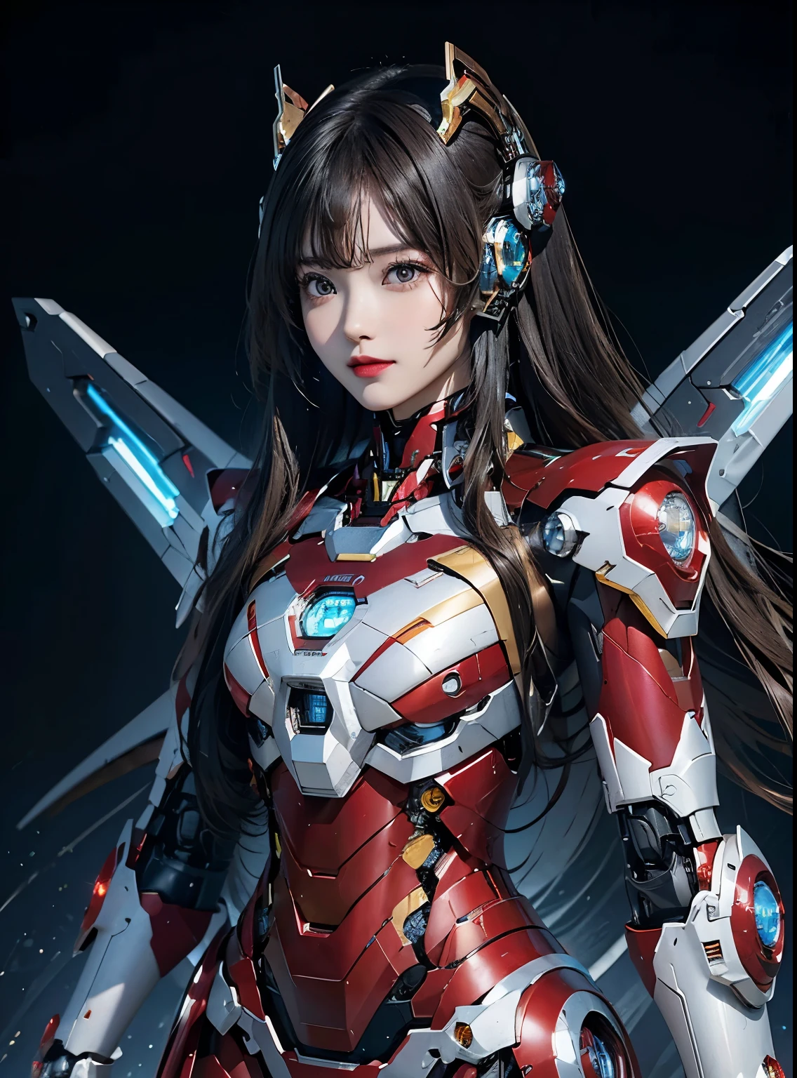 Super detailed, advanced details, high quality, 最high quality, High resolution, 1080P, hard disk, beautiful,(iron girl),beautifulサイボーグの女性,Mecha cyborg girl,battle mode,Mecha body girl,she's wearing iron man mecha,Full body view from the front
