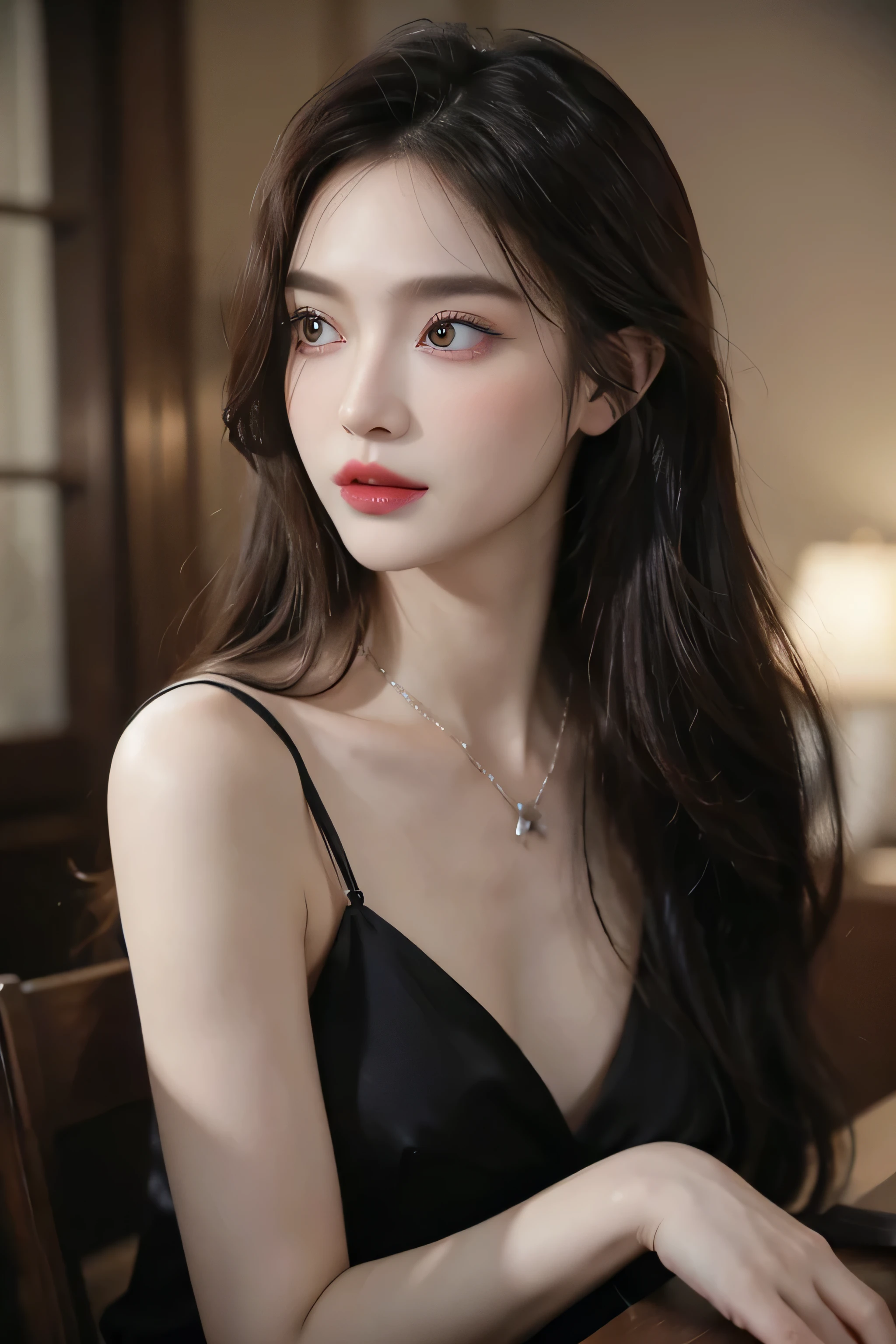 Gothic woman,blood dripping from his mouth,beautiful vampire queen, vampire girl, gothic horror vibes, Beautiful female vampire queen, Art in the Guwitz style, Dark fantasy meets realism,glossy lips、超详细的Face、Detailed lips、exquisite eyes、double eyelids、ear nipple ring、bracelet、small necklace、heterochromia iridis, thick eyebrows、(huge :1.3)、((whole body Esbian))、(Face),(dark eye shadow)、((1 female))、(In a dimly lit room in the castle)、low key lighting、8k,masseter membrane、Detailed facial expressions、Natalie Portman、Pendragon, Algeria (destiny),Know,Blonde pixie hair,whole body照、mystery, on the table, best quality, super quality, high quality, actual, photorealism, original photo, super detailed, intricate details,(whole body:1.3),(Black suspenders,V-neck,low cut)