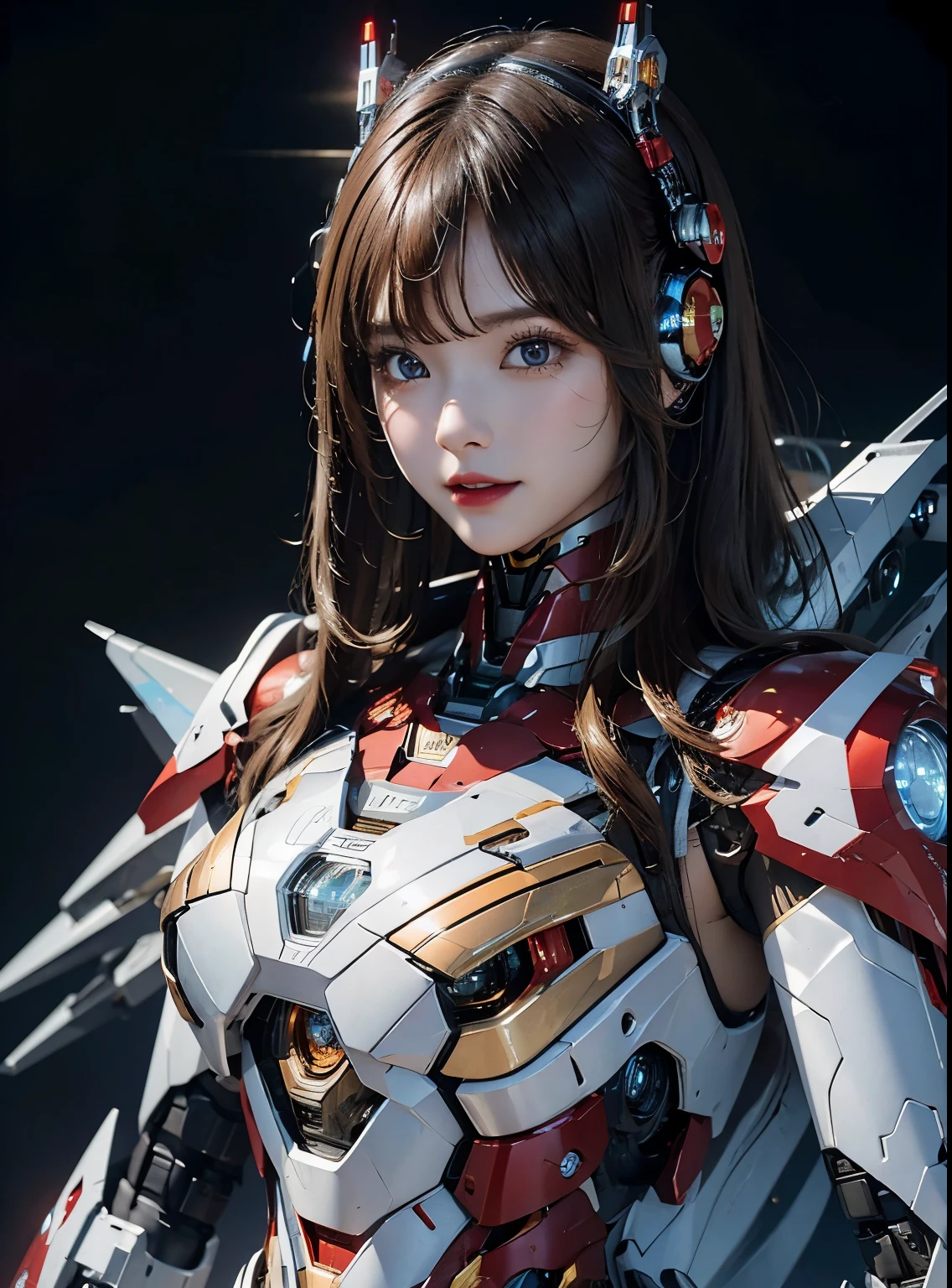 Super detailed, advanced details, high quality, 最high quality, High resolution, 1080P, hard disk, beautiful,(iron girl),beautifulサイボーグの女性,Mecha cyborg girl,battle mode,Mecha body girl,she's wearing iron man mecha,buckshot
