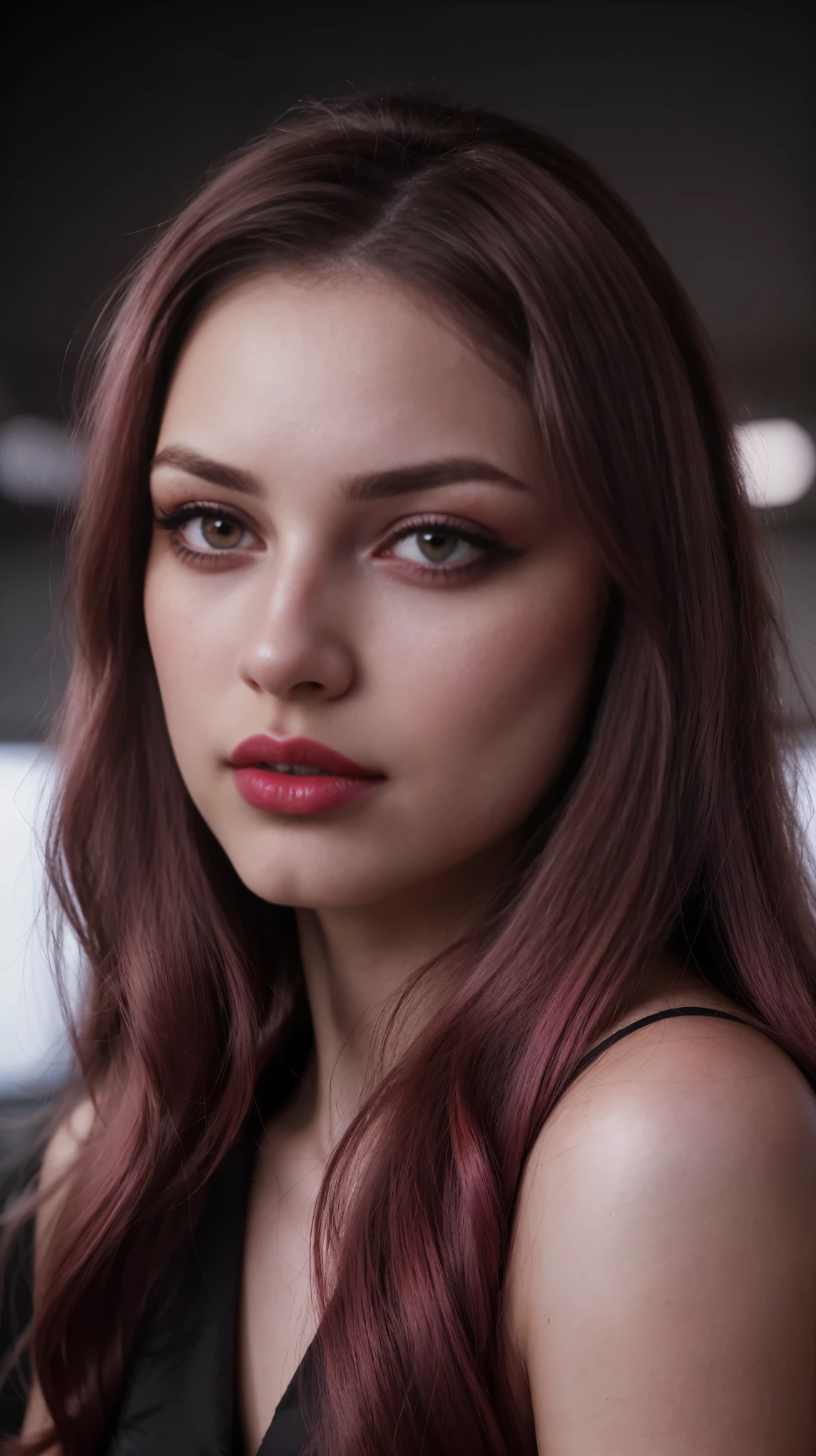 shining hair, (RAW photo), (realism: 1.8), (gloss red lipstick, many eyelashes, dark black eye shadow, shy, blushing, high quality, high resolution, depth of field, chromatic aberration, caustic, wide light, dark pink fair glossy skin, (21 year old woman), stylish air hostess, lots of exposure, pose, visible 8k resolutions,