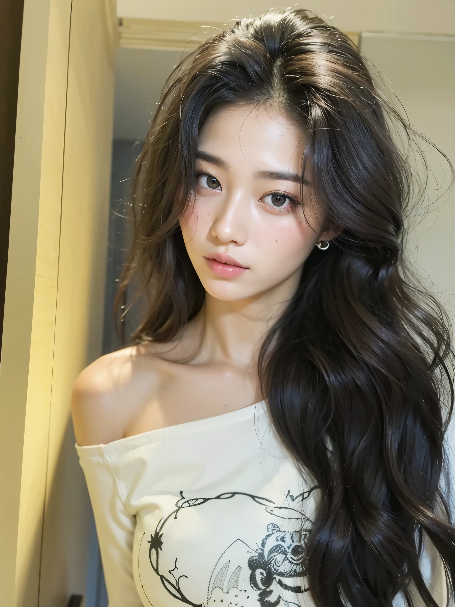 melhor qualidade, 8K, there is a woman com cabelo comprido posing for a picture, Linda jovem coreana, linda mulher sul-coreana, Ulzzang, Linda jovem coreana, asian girl com cabelo comprido, coreana, Beautiful Asian girl, young lovely korean face, young pale and beautiful asian face, com cabelo comprido, com cabelo comprido and piercing eyes, adorable and pale korean face