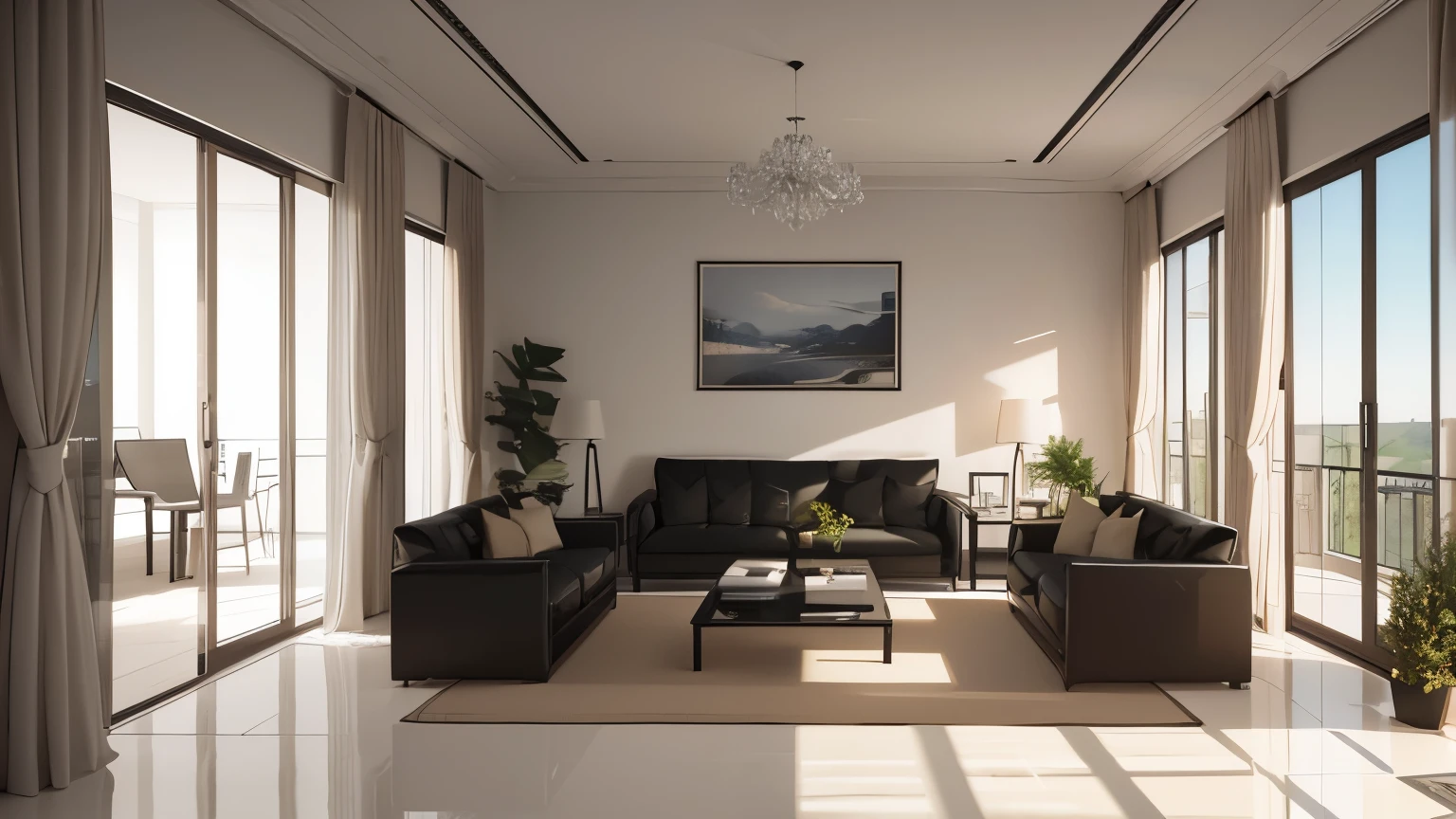 you are a famous interior designer、I was asked to create a 3D image of a large modern room.。. Create a harmonious environment with modern and minimalist furniture. Including garden interior.