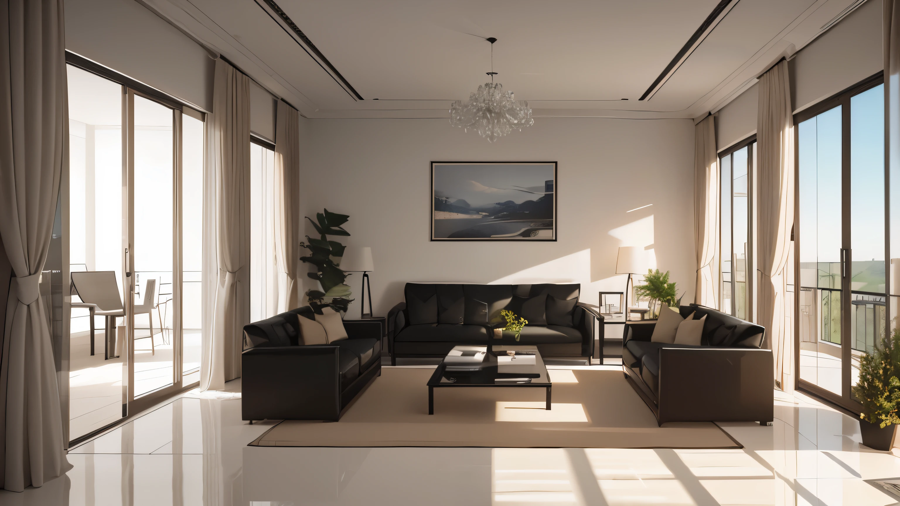 you are a famous interior designer、I was asked to create a 3D image of a large modern room.。. Create a harmonious environment with modern and minimalist furniture. Including garden interior.