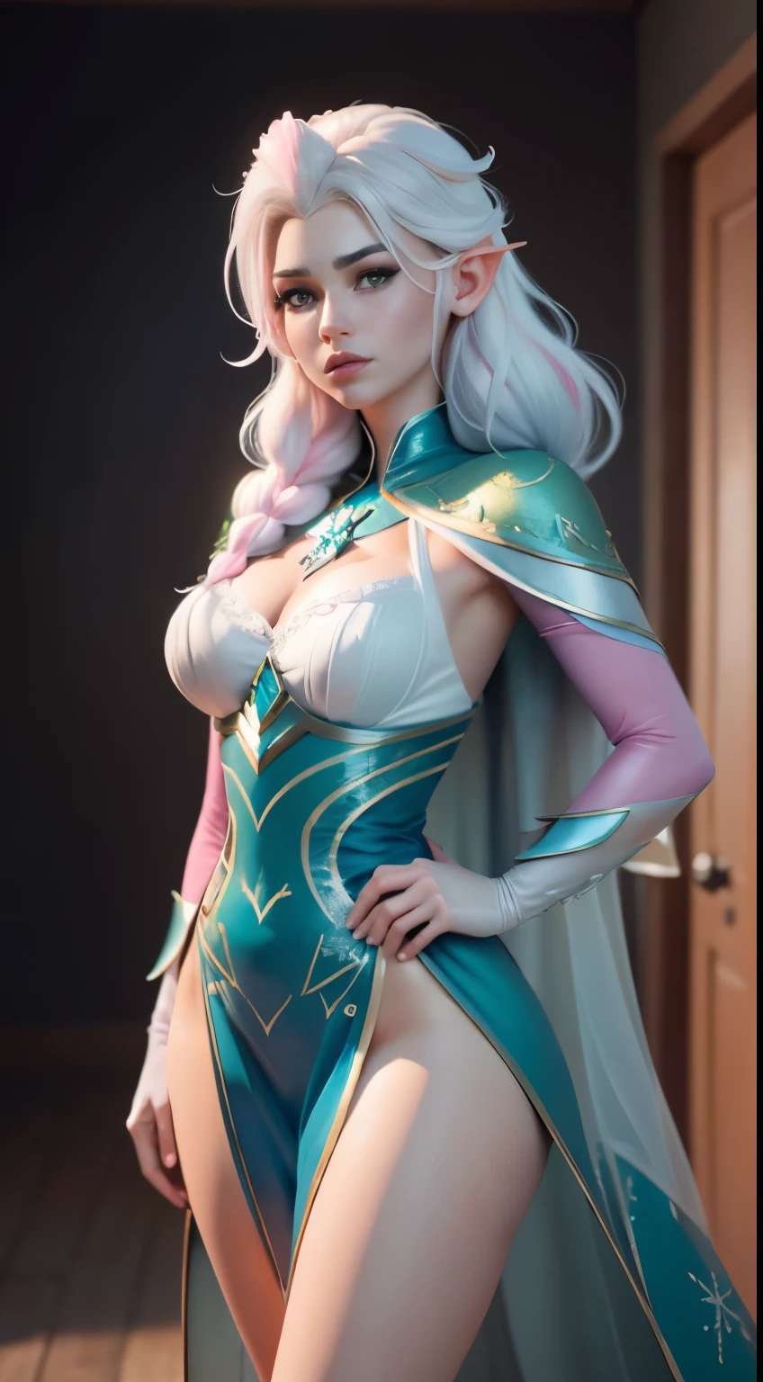 Elfgirl (Komi-san-Elsa frozen Disney mezclando modelos .) (ultra FUSION of white and pink hair) Highly detailed CG unity 8k wallpaper, style shot, complex, high detail, dramatic, highest quality movie still image, very detailed, masterpiece, best quality, character design, Elsa, Elsa from Frozen,Komi-san fusion (( Dark style)), realistic ultra-detailed rendering style, natural light, sharp character design, (hard focus, 8k), (((natural skin texture))), 8k textures, soft cinematic lighting, adobe lightroom, dark room, hdr, Sophisticated, Elegant, Rich Detail, Sharp Focuilm Look) )), Soothing Tones, Detail Frenzy, Intricate Detail, Super Detail, Low Contrast, Soft Film Lighting, Dull Colors, Exposure Blending, HDR, Fade, 35mm, f/1.4, ISO64, f16, 25 sec.