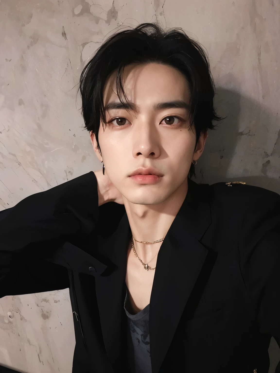 arafed asian man with black hair and black jacket, kim doyoung, jinyoung shin, Jung Jaehyun, cai xukun, hyung tae, hsiao-ron, kim taejin, yanjun chengt, delicate androgynous prince, pintar ulzzang, cuchilla del grupo de drenaje, beautiful androgynous prince, hong junio hyung, diez lee