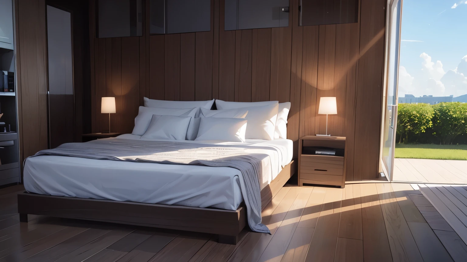 you are a famous interior designer、I was asked to create a 3D image of a large modern room.。. Create a harmonious environment with modern and minimalist furniture. Including garden interior.