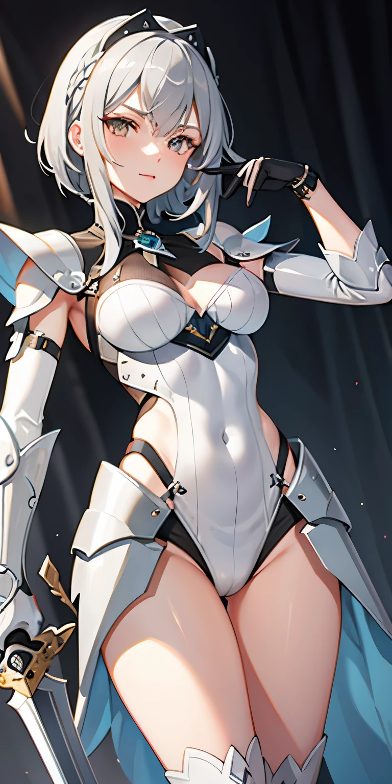 girl gray hair knight prepare the sword grin Crab crotch