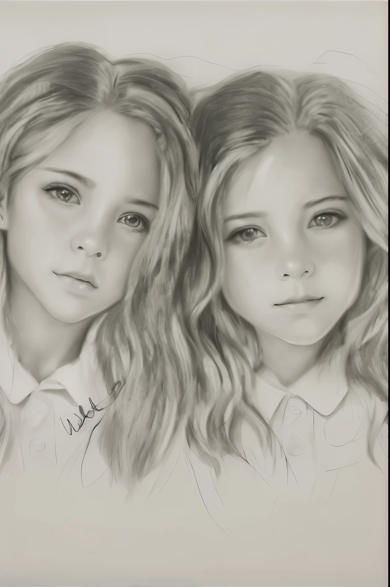 desenho de duas mulheres com cabelos longos e camisa branca, realistic sketch, beautiful Gemini twins portrait, duas meninas, pencil draw, desenho preto e branco, beautiful estilo de desenho, a pencil draw, beautiful Gemini twins, traditional estilo de desenho, sketch art, art sketch, desenho de realismo, pencil draw, hyperrealistic sketch, sisters, arte tradicional, estilo de desenho, with a twin