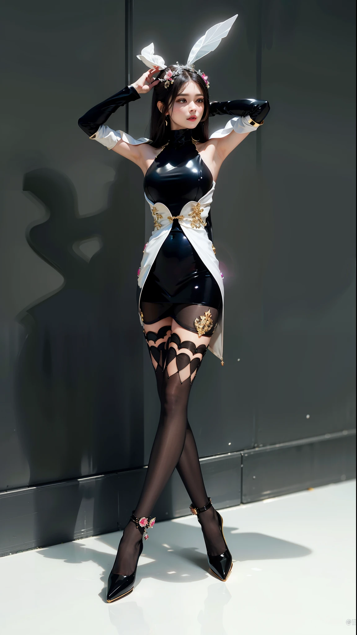 (best quality, 8k, 32k, masterpiece, ultra high definition:1.2), fashion model,18 years old,Sexy的头发,Sexy的腿,long legs,Sexy的臀,Perfect skin,拥有White skin的皮肤,((Chinese ballet dancer head shape,Sexy:1.4)),((Chinese ballet dancer back,Sexy:1.4)),,1 girl, (Sexy的腿,Sexy臀,White skin,focus,full of details,Amazing attractions), (beautiful pink shoes),((Pink navy see-through tight thong:1.3)),((Black Navy Transparent Tulle Hip Cover Long Dress,view:1.3)),take off shoulders ,bare neck,(halo:1.3)),buttocks,凸起Sexy, (((standing on black carpet:1.4))), feet apart,(((The upper body is bent forward,lying on black table,buttocks向上,Raise your hand:1.4))),(((The back of the body is facing the camera:1.4))),(((buttocks facing camera:1.4))), Peach blossoms in bloom,Chinese underwear series, NSFW, Full body back shot, light particles,see through,black background,Bottom light,((Bottom front view 1,3))