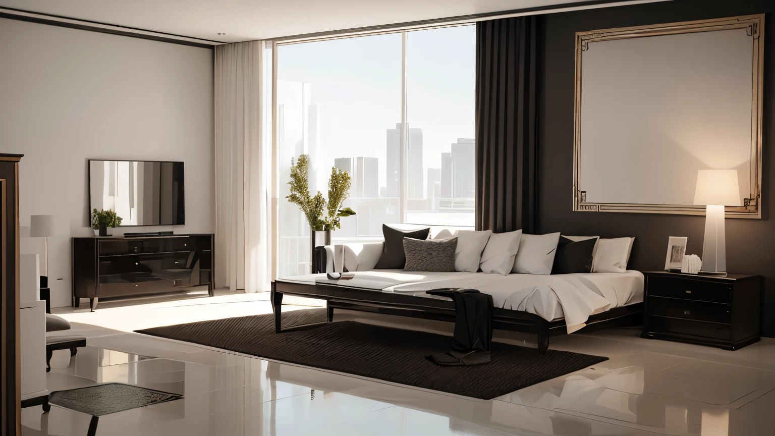 you are a famous interior designer、I was asked to create a 3D image of a large modern room.。. Create a harmonious environment with modern and minimalist furniture. Including garden interior.