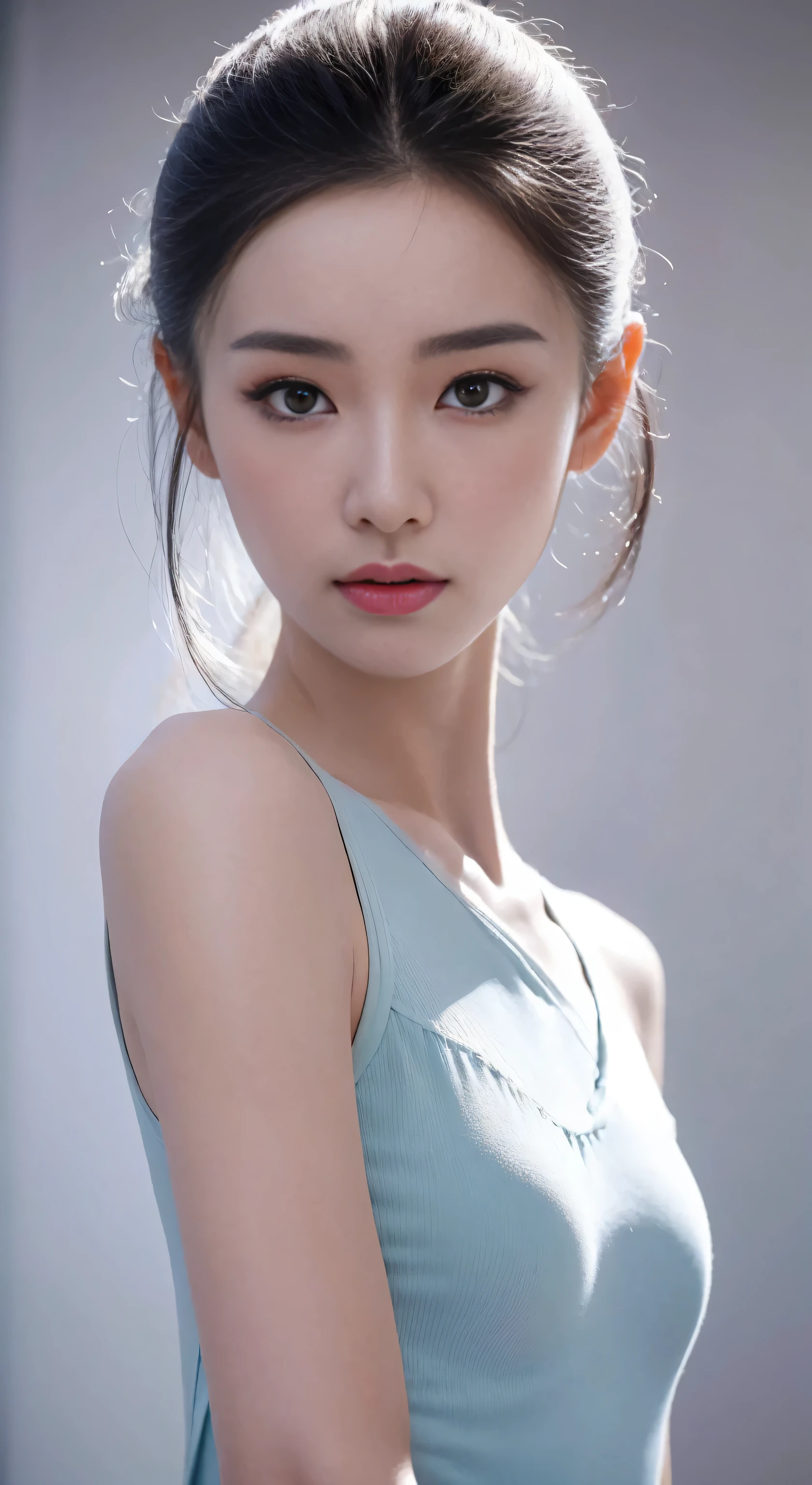 fashion model 18 years old [[[[Close-up face]]]], [[[[]]]], [[[[rape]]]], perfect eyes, perfect iris，perfect lips，perfect teeth，Perfect skin，Has fair skin，long face，slender nose，girl，((Chinese ballet dancer&#39;s face))，Keep your eyes on the camera，A delicate face，Raised sexy，Slim，（face close-up），gray background，4K Ultra HD, ultra high resolution, (lifelike: 1.4), best quality，masterpiece，（pastel colors：1.2），（Front view 1.8)