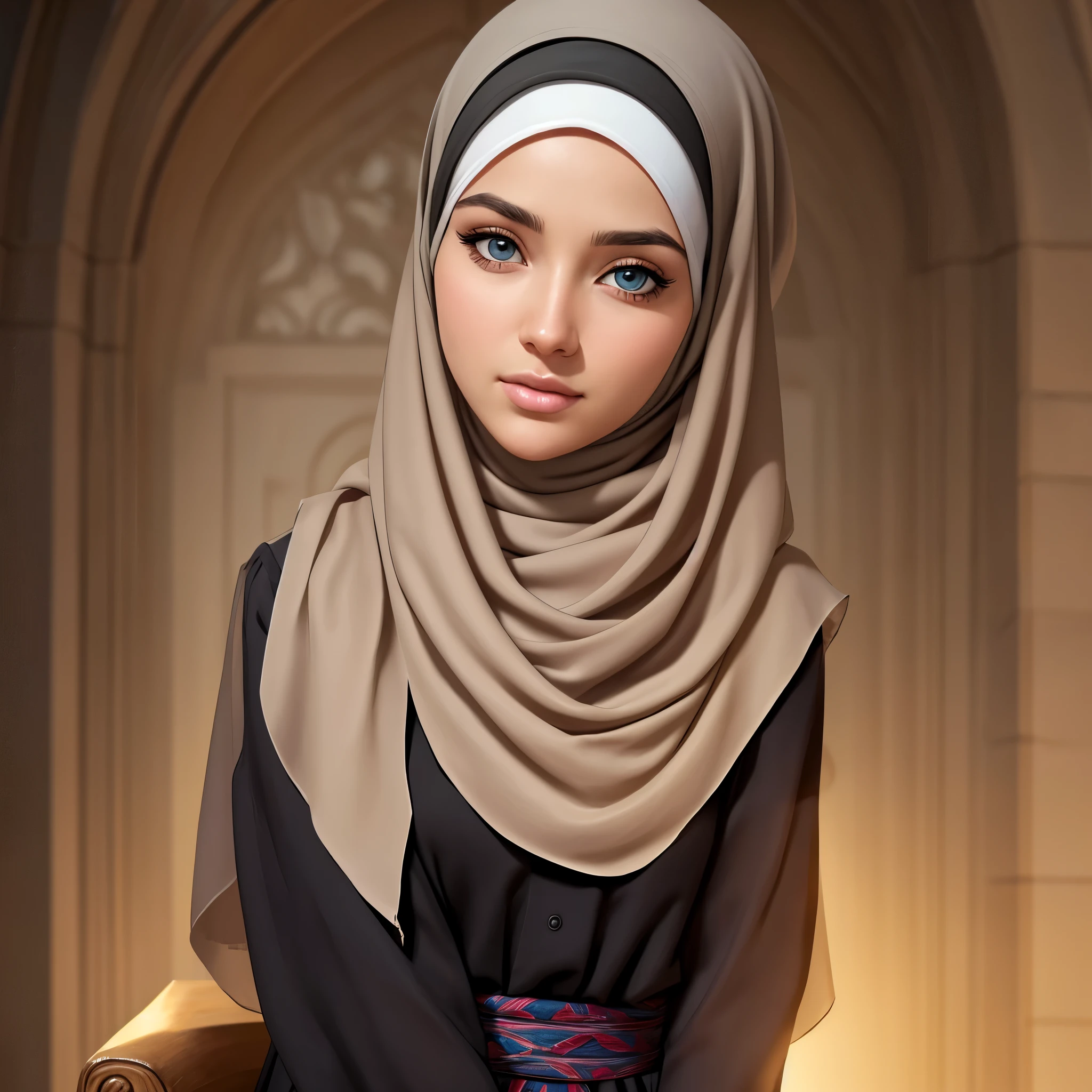 1girl, solo, beautiful face, high detailed realistic eyes, double eyelids, high detailed realistic pupils, (upon body from head to waist:1.36), (wearing hijab:1.37), (moslem headscarf:1.37), reading glasses, sitting alone on a long chair, amazing mosque park background, taj mahal, best quality, masterpiece, highres, black and white moslem female dress, Beautiful face, (upon body from head to waist:1.35), tyndall effect, photorealistic, dark studio, two tone lighting, 8k uhd, dslr, soft lighting, high quality, volumetric lighting, candid, Photograph, high resolution, 4k, 8k, Bokeh, (hyperrealistic girl), (illustration), (high resolution), (extremely detailed), (best illustration), (beautiful detailed eyes), (best quality), (ultra-detailed), (masterpiece), (wallpaper), (photorealistic), (natural light), (rim lighting), (detailed face), (high detailed realistic skin face texture), (anatomically correct), (heterochromic eyes), (detailed eyes), (sparkling eyes), (dynamic pose), (hair completely covered by the hijab:1.35), looking to viewer