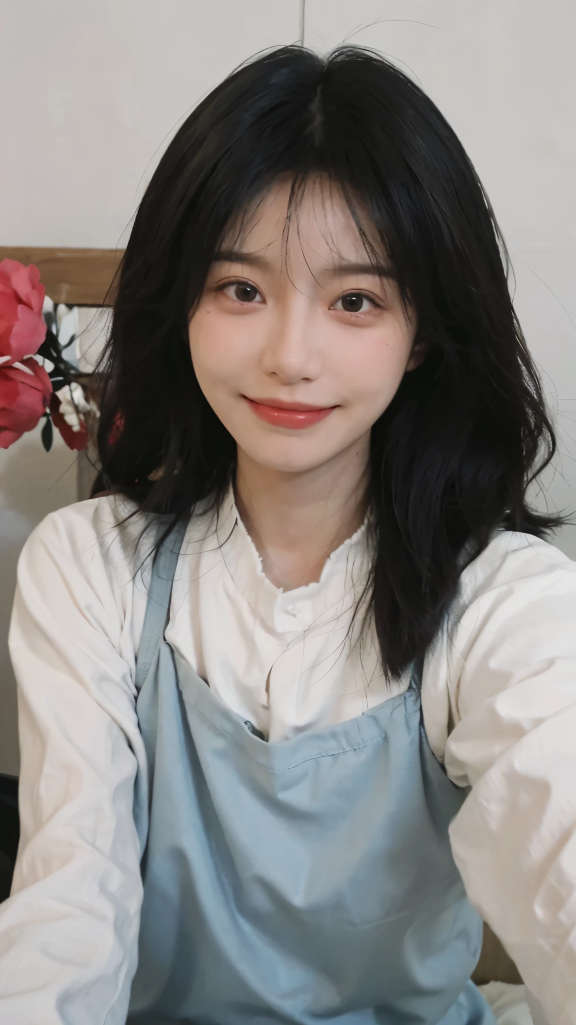 best quality， ultra high resolution， White background，Young cute asian face, With cute doting eyes, 8k selfie photos, cute korean face, 年輕cute korean face, Slightly cute smile, Cute and delicate face, Clear and lovely face, smile and open your eyes, 女孩Cute and delicate face, young cute face