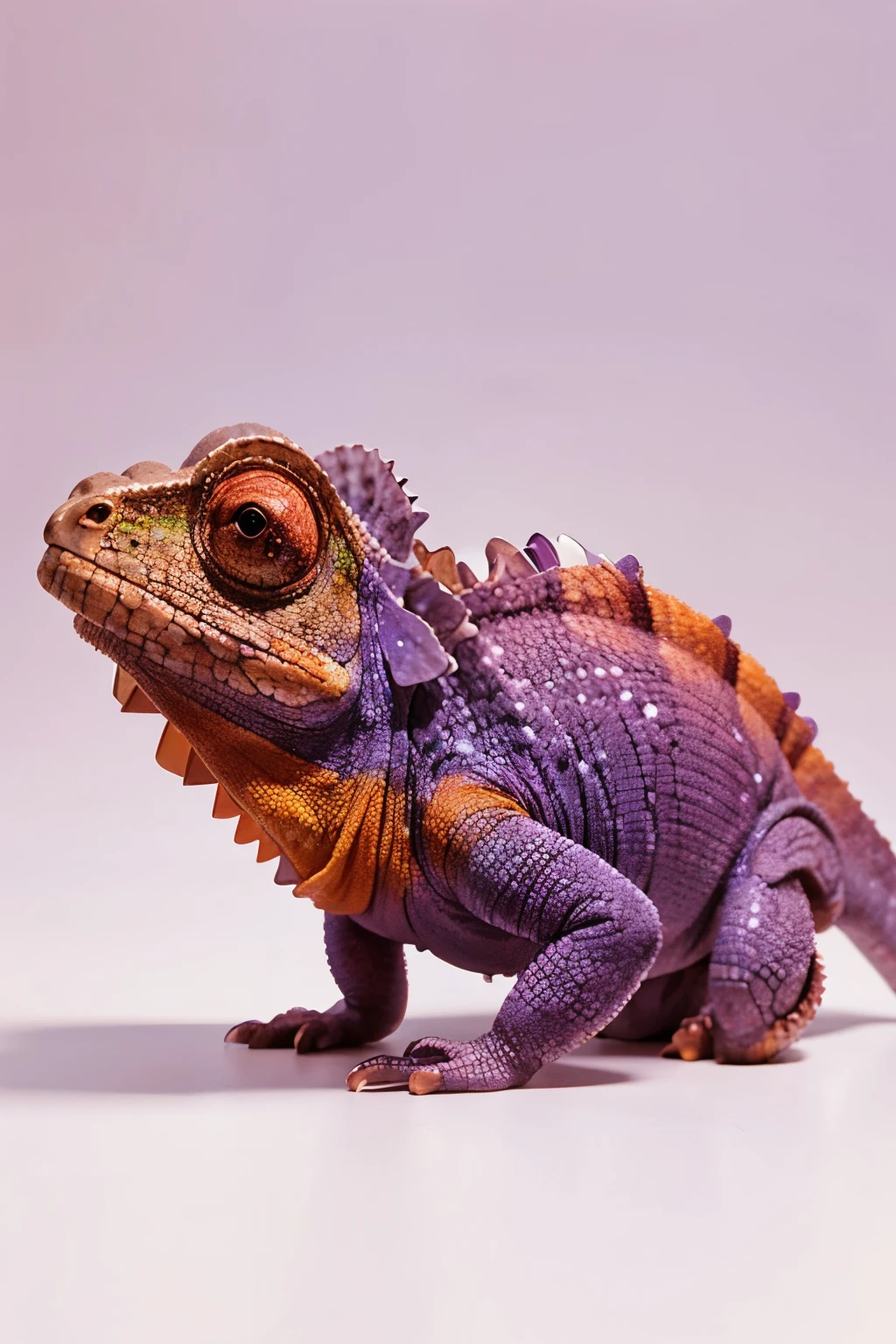 (a chameleon),(cubes:1.2),(gradient,colors:1.1),(purple,orange),(white background),(high quality,32k,20000 DPI),(photorealistic)
