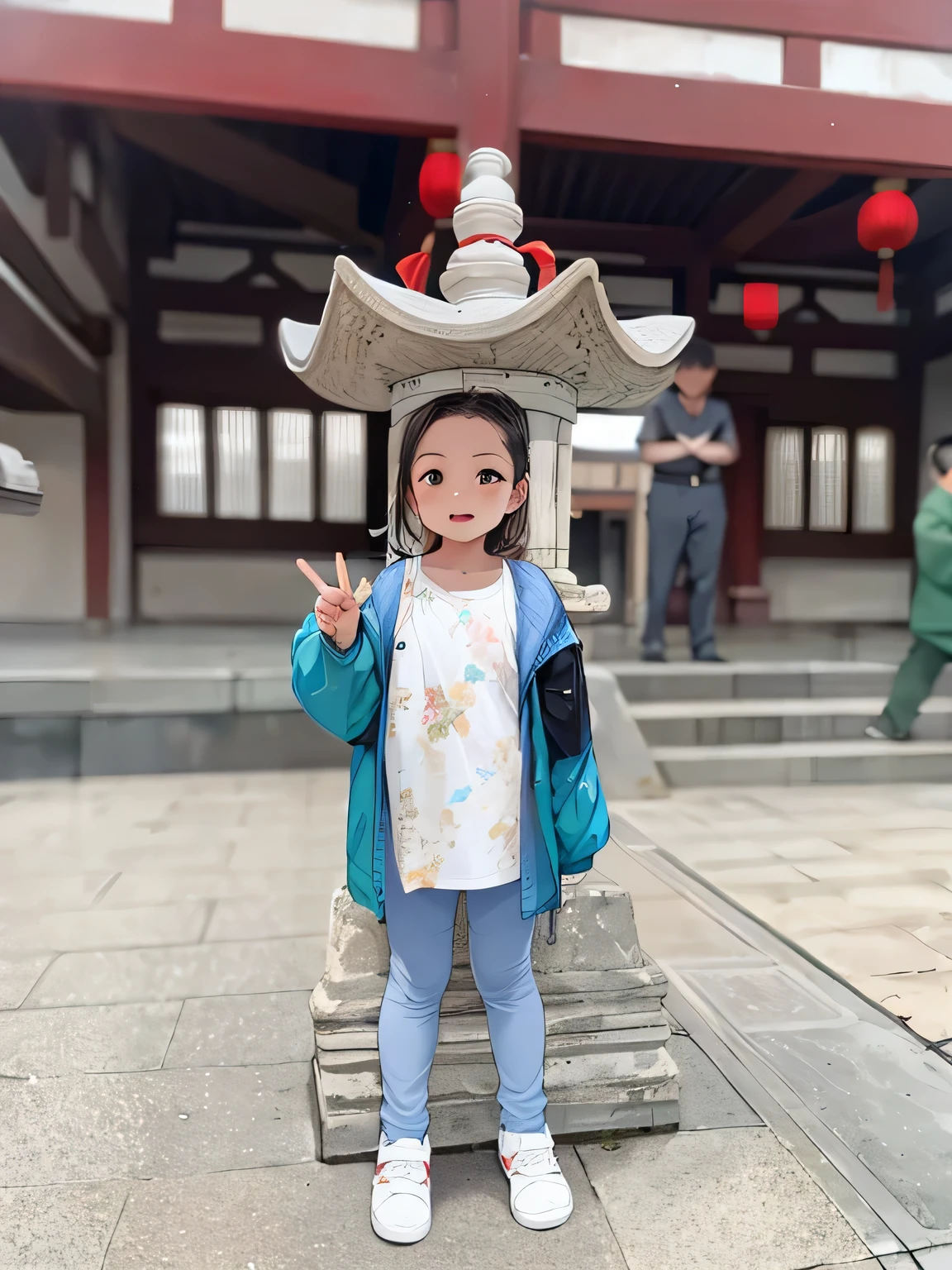 There is a person standing in front of the building, There is a Chinese temple, 在一座In front of the temple, Chinese girl, Shot with Sony alpha 9, In front of the temple, 3 years, in an ancient city, Photos taken with Canon 5D, 