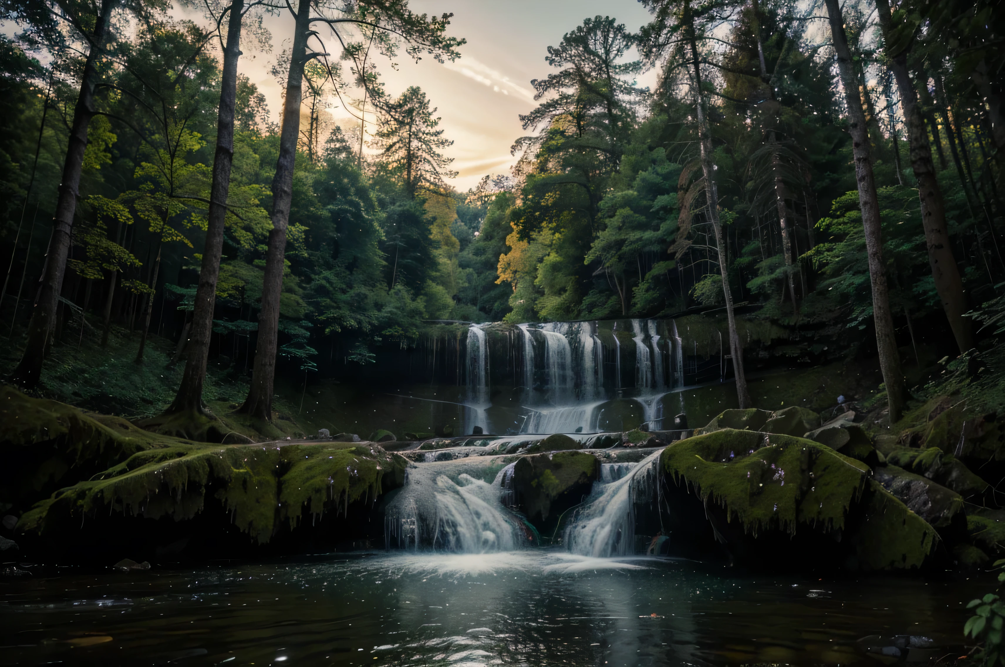 4k ultra hd, hdr, long exposure photo of waterfall  i the forest 